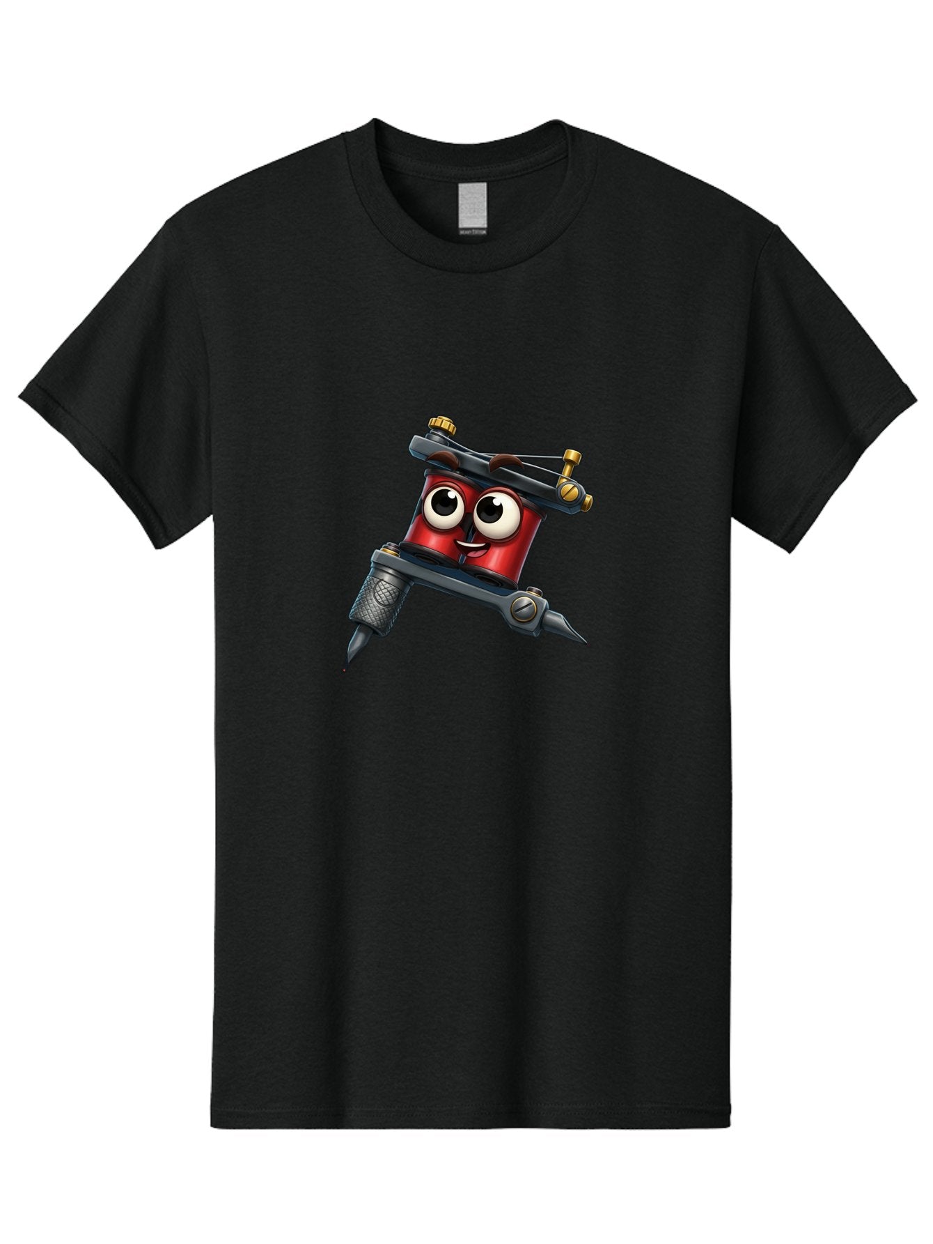Tattoo-Machine-1 Men'S Graphic Tee, 100% Cotton, Comfortable Casual Summer Wear, Machine Washable, Tattoo Machine With Face, Cartoon Character, Red Body, Humorous Design, Creative Art, Tattoo Artist Equipment, Body Art, Ink, Needle Bad803 10