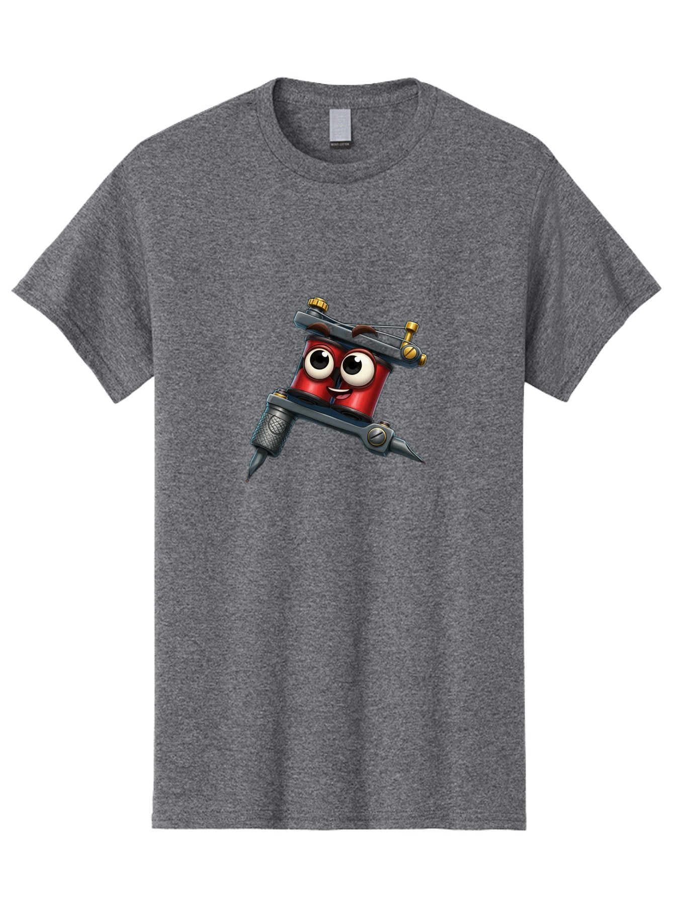 Tattoo-Machine-1 Men'S Graphic Tee, 100% Cotton, Comfortable Casual Summer Wear, Machine Washable, Tattoo Machine With Face, Cartoon Character, Red Body, Humorous Design, Creative Art, Tattoo Artist Equipment, Body Art, Ink, Needle Bad803 6
