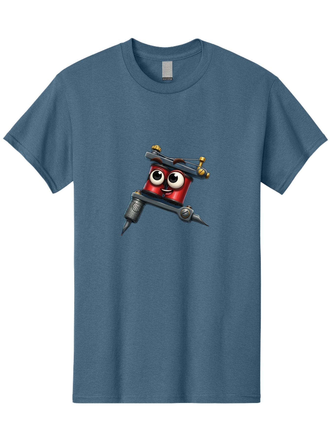 Tattoo-Machine-1 Men'S Graphic Tee, 100% Cotton, Comfortable Casual Summer Wear, Machine Washable, Tattoo Machine With Face, Cartoon Character, Red Body, Humorous Design, Creative Art, Tattoo Artist Equipment, Body Art, Ink, Needle Bad803 13