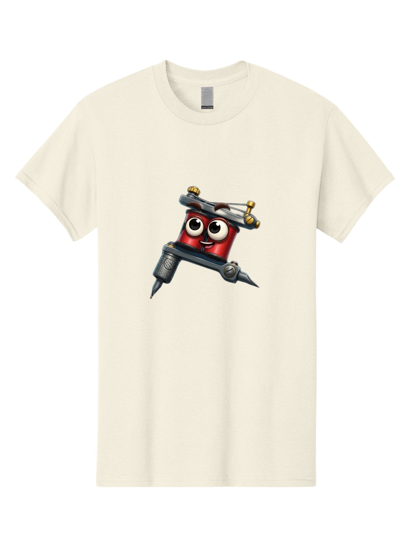 Tattoo-Machine-1 Men'S Graphic Tee, 100% Cotton, Comfortable Casual Summer Wear, Machine Washable, Tattoo Machine With Face, Cartoon Character, Red Body, Humorous Design, Creative Art, Tattoo Artist Equipment, Body Art, Ink, Needle Bad803 12