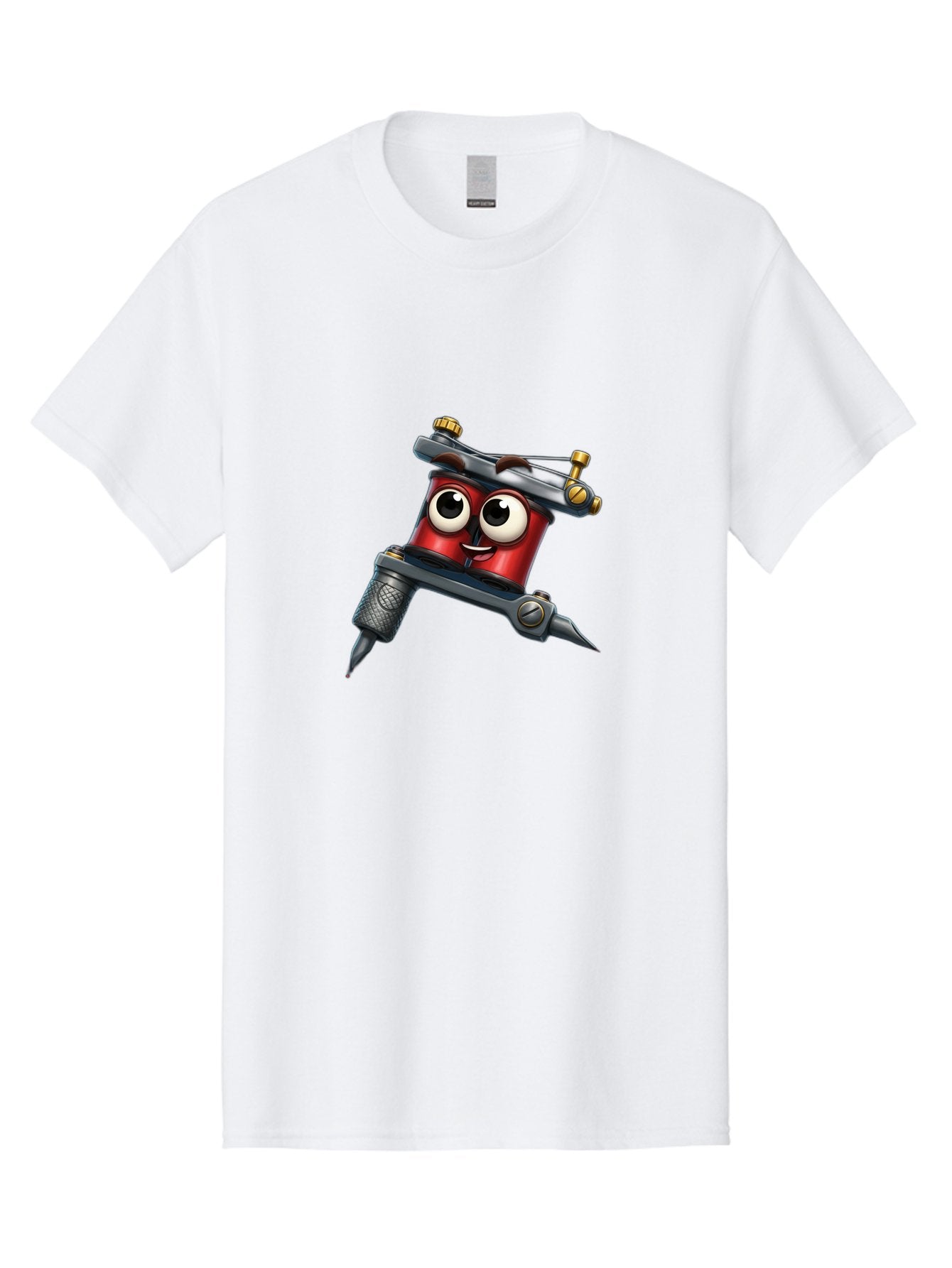 Tattoo-Machine-1 Men'S Graphic Tee, 100% Cotton, Comfortable Casual Summer Wear, Machine Washable, Tattoo Machine With Face, Cartoon Character, Red Body, Humorous Design, Creative Art, Tattoo Artist Equipment, Body Art, Ink, Needle Bad803 5