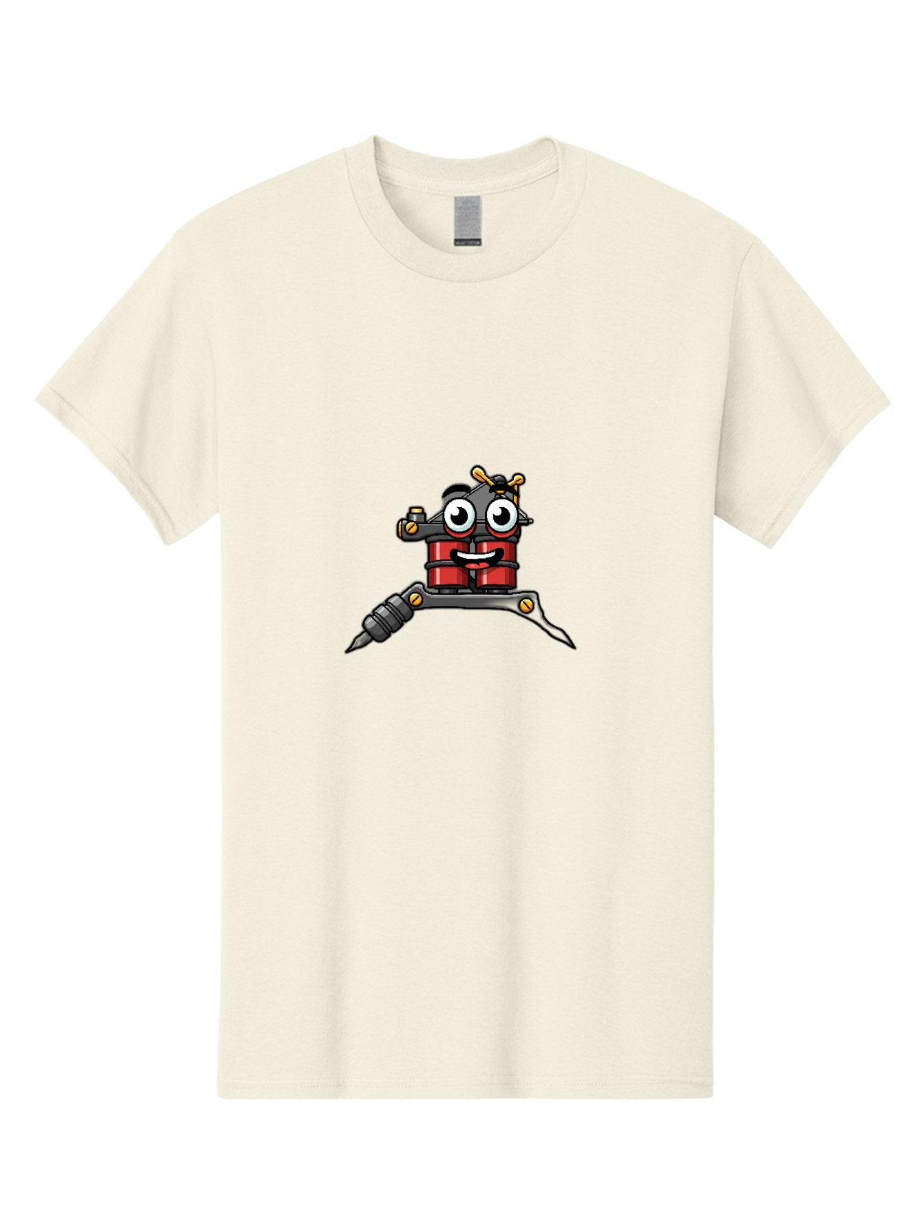 Tattoo-Machine-2 Men'S Graphic Tee, 100% Cotton, Comfortable Casual Summer Wear, Machine Washable, Cartoon Tattoo Machine, Fun Design, Playful Character, Body Art, Red And Black Colors, Yellow Accents, Creative Expression, Tattoo Culture Bad804 11