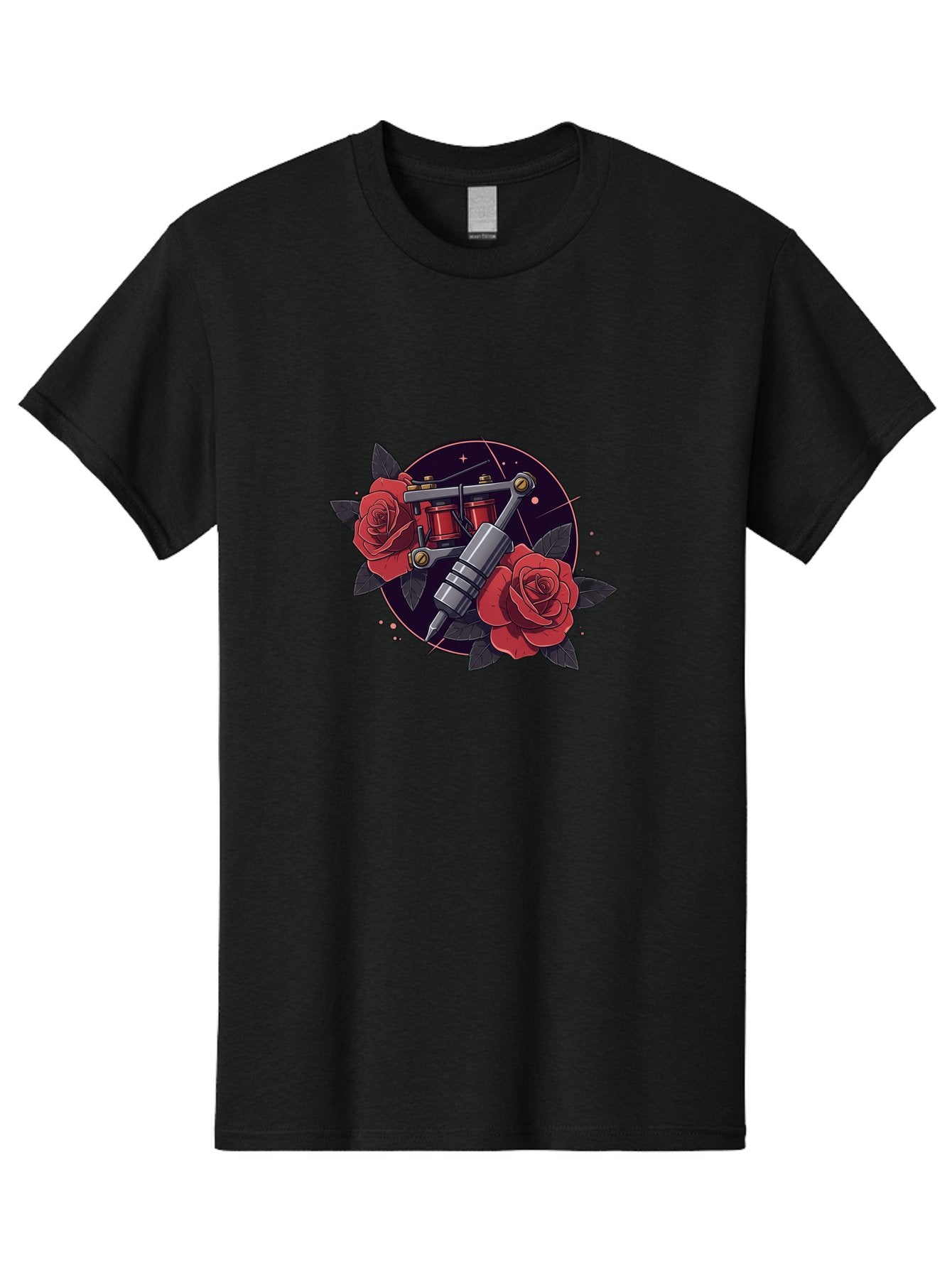Tattoo-Machine-And-Roses Men'S Graphic Tee, 100% Cotton, Comfortable Casual Summer Wear, Machine Washable, Tattoo Machine, Red Roses, Floral Design, Tattoo Art, Vintage Tattoo, Tattoo Equipment, Ink Art, Rose Tattoo Bad806 6