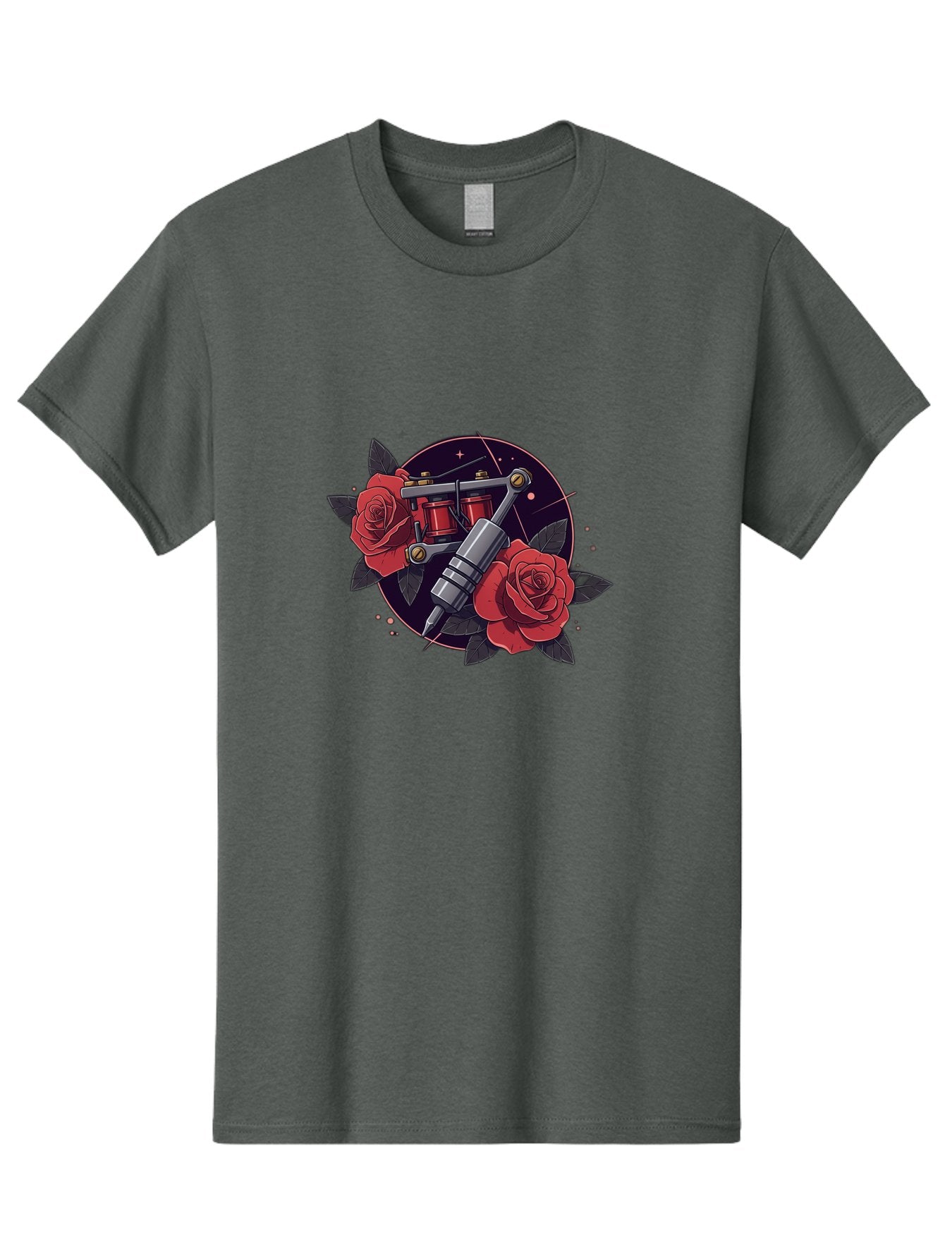 Tattoo-Machine-And-Roses Men'S Graphic Tee, 100% Cotton, Comfortable Casual Summer Wear, Machine Washable, Tattoo Machine, Red Roses, Floral Design, Tattoo Art, Vintage Tattoo, Tattoo Equipment, Ink Art, Rose Tattoo Bad806 12