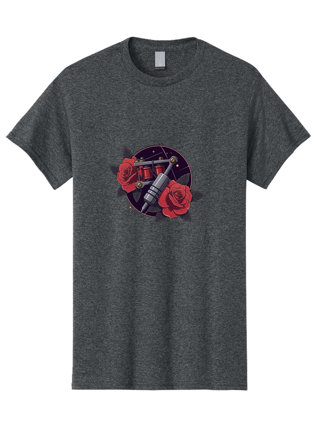 Tattoo-Machine-And-Roses Men'S Graphic Tee, 100% Cotton, Comfortable Casual Summer Wear, Machine Washable, Tattoo Machine, Red Roses, Floral Design, Tattoo Art, Vintage Tattoo, Tattoo Equipment, Ink Art, Rose Tattoo Bad806 13
