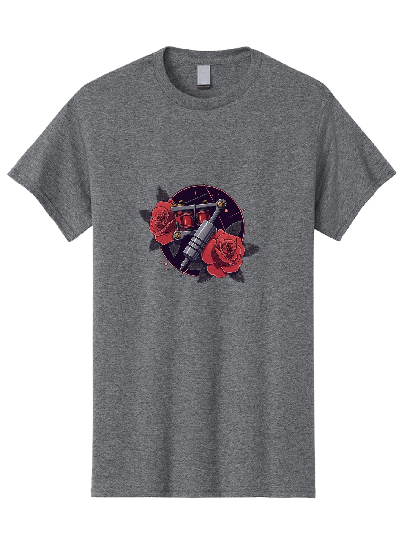 Tattoo-Machine-And-Roses Men'S Graphic Tee, 100% Cotton, Comfortable Casual Summer Wear, Machine Washable, Tattoo Machine, Red Roses, Floral Design, Tattoo Art, Vintage Tattoo, Tattoo Equipment, Ink Art, Rose Tattoo Bad806 4