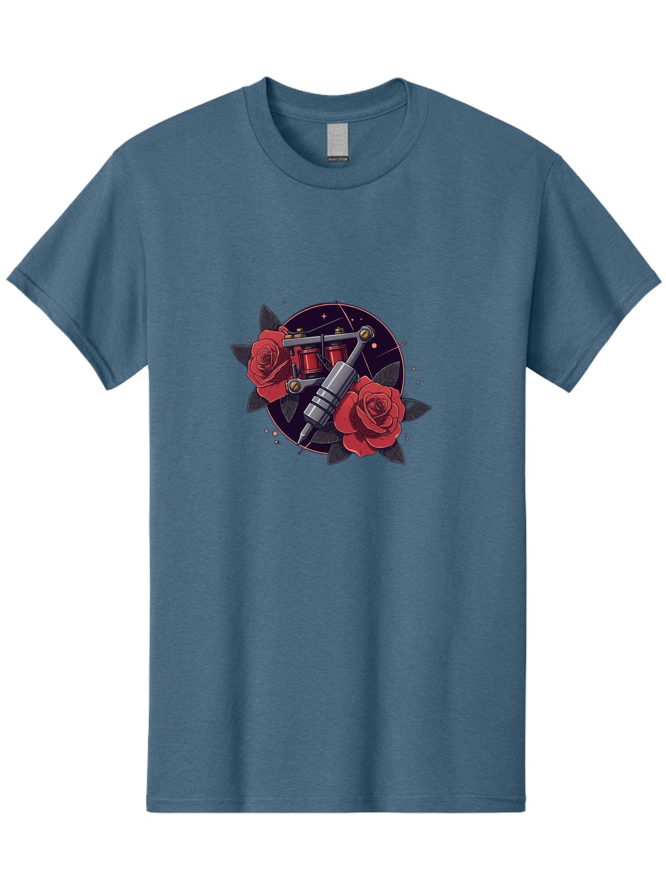 Tattoo-Machine-And-Roses Men'S Graphic Tee, 100% Cotton, Comfortable Casual Summer Wear, Machine Washable, Tattoo Machine, Red Roses, Floral Design, Tattoo Art, Vintage Tattoo, Tattoo Equipment, Ink Art, Rose Tattoo Bad806 14
