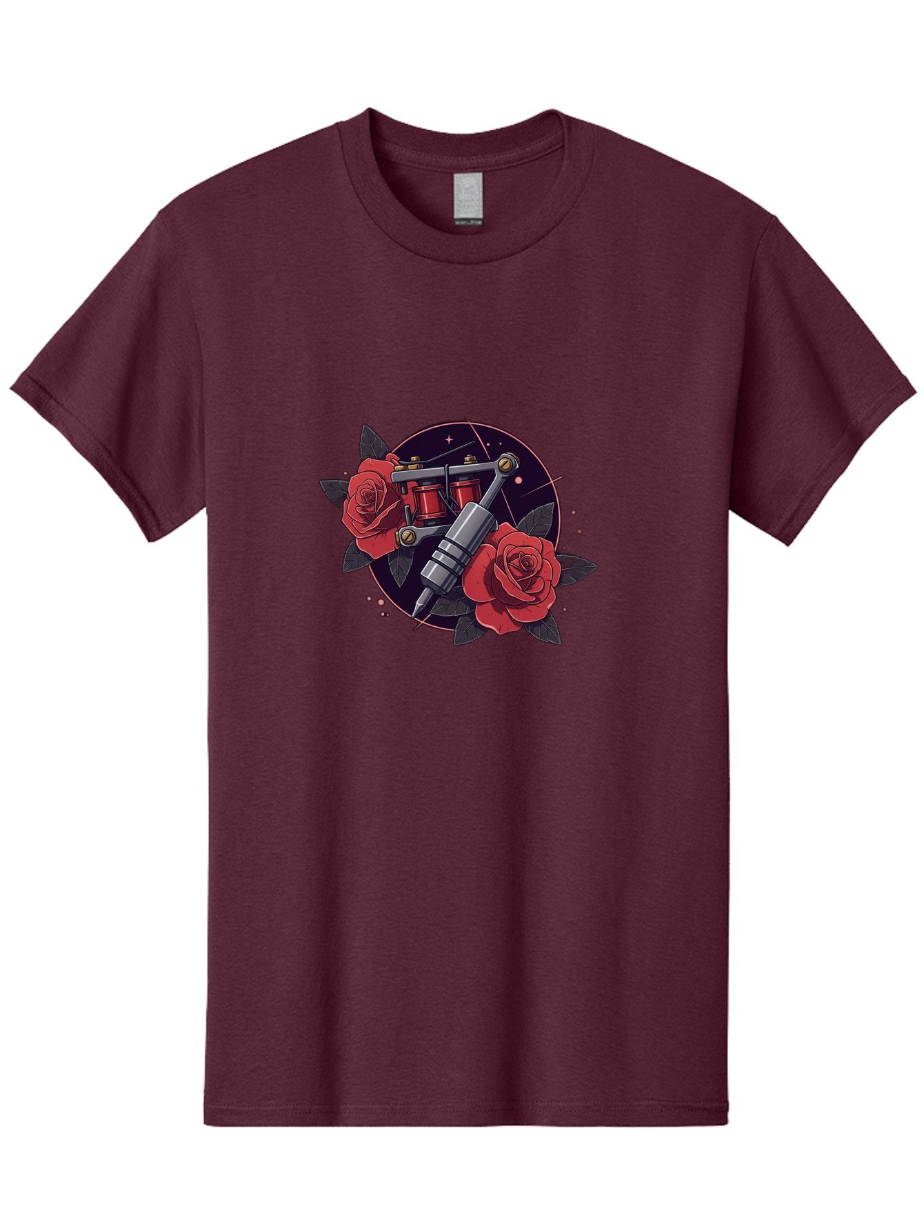 Tattoo-Machine-And-Roses Men'S Graphic Tee, 100% Cotton, Comfortable Casual Summer Wear, Machine Washable, Tattoo Machine, Red Roses, Floral Design, Tattoo Art, Vintage Tattoo, Tattoo Equipment, Ink Art, Rose Tattoo Bad806 11