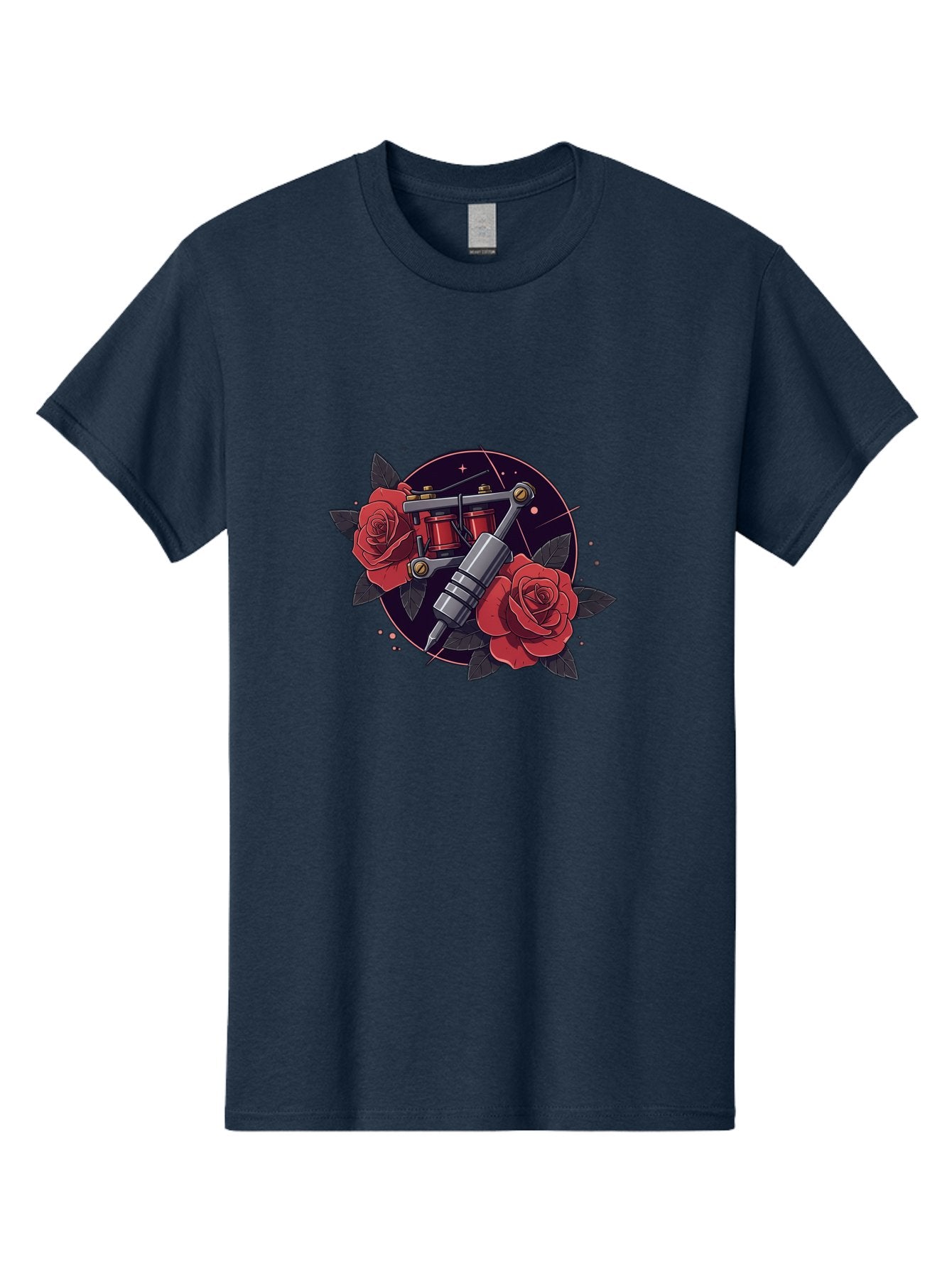 Tattoo-Machine-And-Roses Men'S Graphic Tee, 100% Cotton, Comfortable Casual Summer Wear, Machine Washable, Tattoo Machine, Red Roses, Floral Design, Tattoo Art, Vintage Tattoo, Tattoo Equipment, Ink Art, Rose Tattoo Bad806 5
