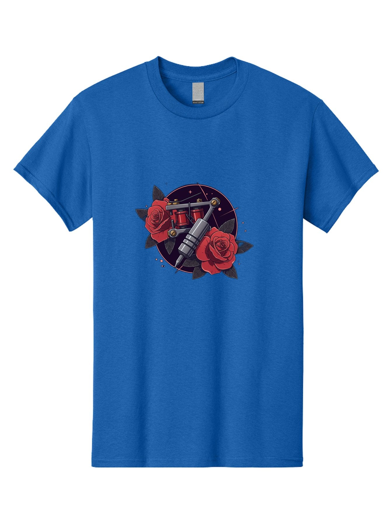 Tattoo-Machine-And-Roses Men'S Graphic Tee, 100% Cotton, Comfortable Casual Summer Wear, Machine Washable, Tattoo Machine, Red Roses, Floral Design, Tattoo Art, Vintage Tattoo, Tattoo Equipment, Ink Art, Rose Tattoo Bad806 10