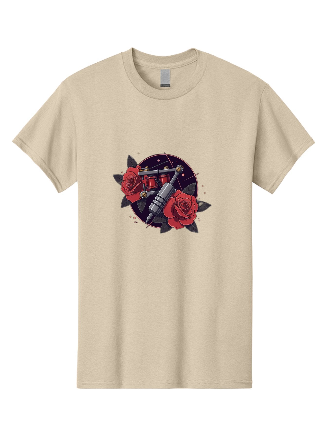 Tattoo-Machine-And-Roses Men'S Graphic Tee, 100% Cotton, Comfortable Casual Summer Wear, Machine Washable, Tattoo Machine, Red Roses, Floral Design, Tattoo Art, Vintage Tattoo, Tattoo Equipment, Ink Art, Rose Tattoo Bad806 9