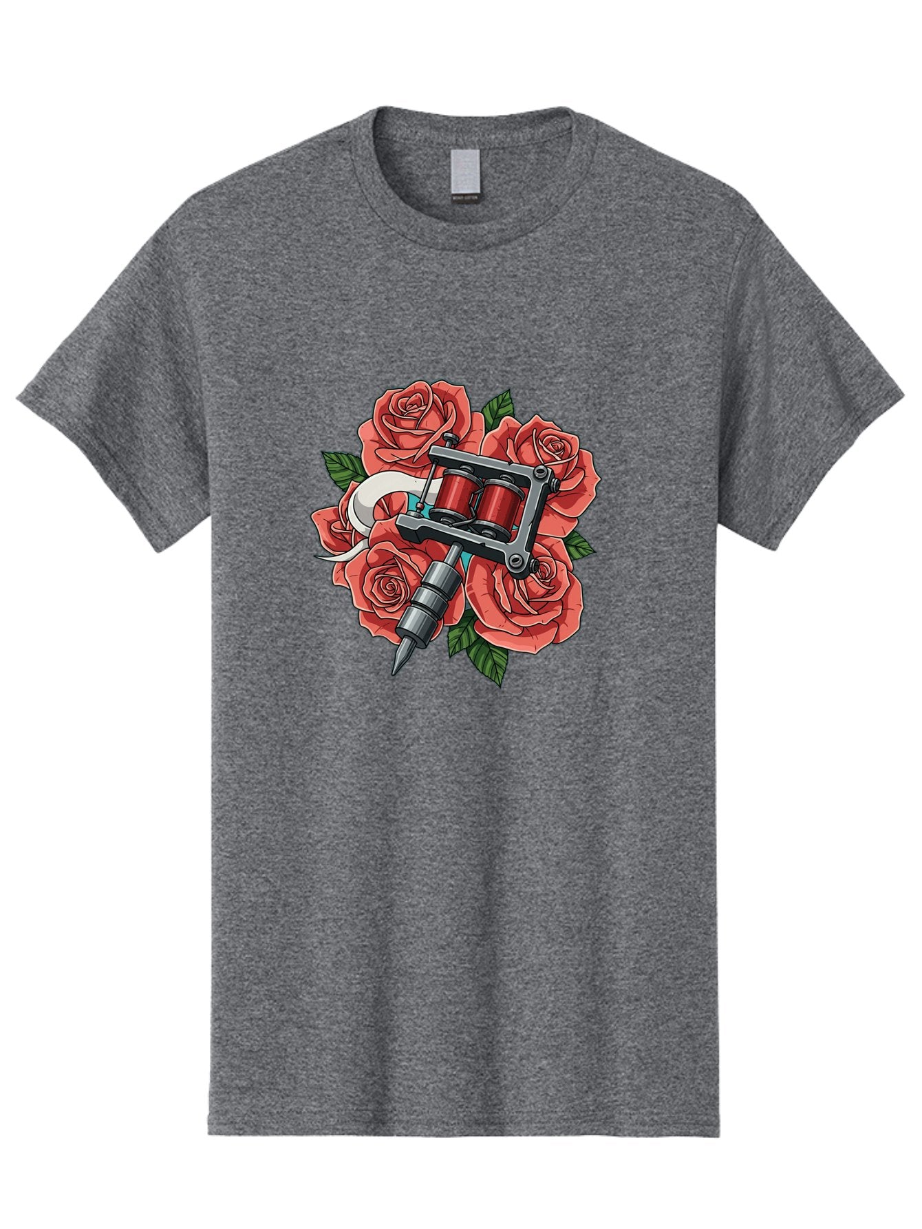 Tattoo-Machine-Roses-1 Men'S Graphic Tee, 100% Cotton, Comfortable Casual Summer Wear, Machine Washable, Tattoo Machine, Red Roses, Floral Design, Tattoo Art, Ink Art, Body Art, Tattoo Culture, Rose Bouquet, Vintage Tattoo Style Bad808 15