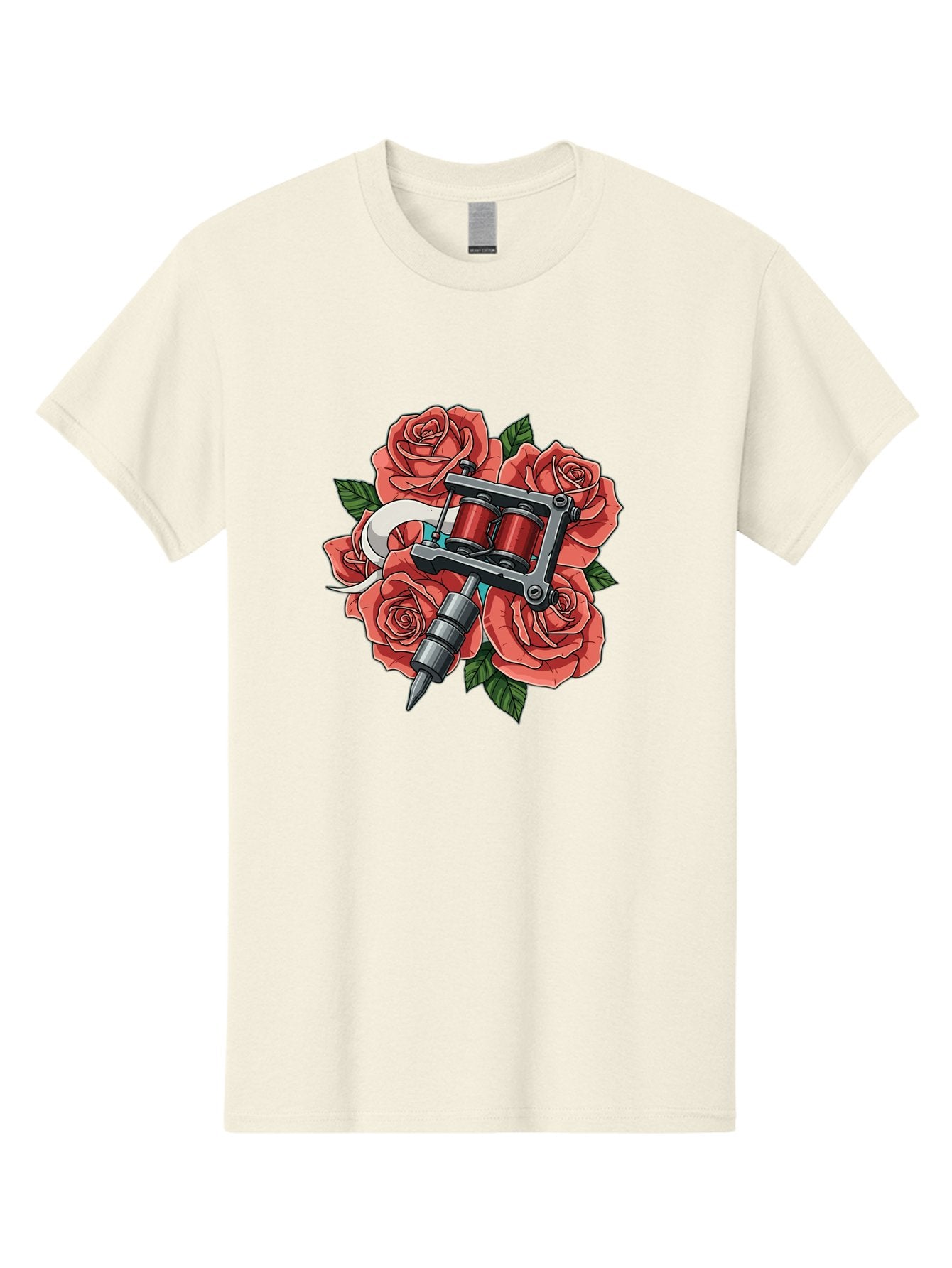 Tattoo-Machine-Roses-1 Men'S Graphic Tee, 100% Cotton, Comfortable Casual Summer Wear, Machine Washable, Tattoo Machine, Red Roses, Floral Design, Tattoo Art, Ink Art, Body Art, Tattoo Culture, Rose Bouquet, Vintage Tattoo Style Bad808 13