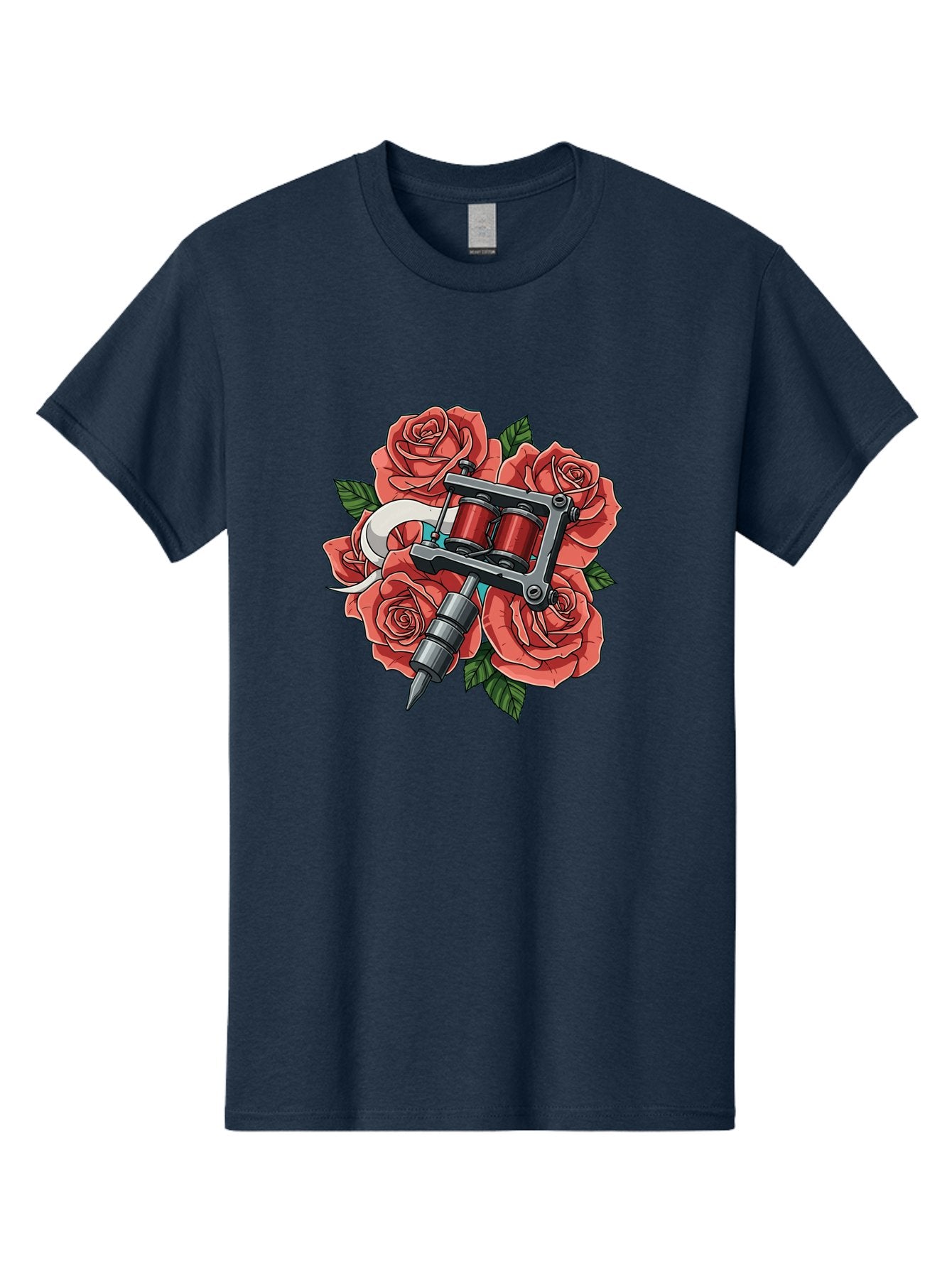 Tattoo-Machine-Roses-1 Men'S Graphic Tee, 100% Cotton, Comfortable Casual Summer Wear, Machine Washable, Tattoo Machine, Red Roses, Floral Design, Tattoo Art, Ink Art, Body Art, Tattoo Culture, Rose Bouquet, Vintage Tattoo Style Bad808 6