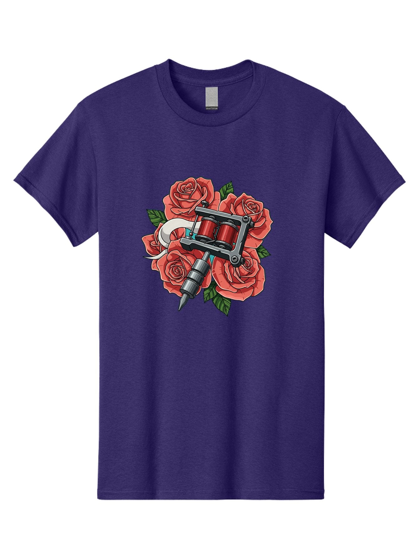 Tattoo-Machine-Roses-1 Men'S Graphic Tee, 100% Cotton, Comfortable Casual Summer Wear, Machine Washable, Tattoo Machine, Red Roses, Floral Design, Tattoo Art, Ink Art, Body Art, Tattoo Culture, Rose Bouquet, Vintage Tattoo Style Bad808