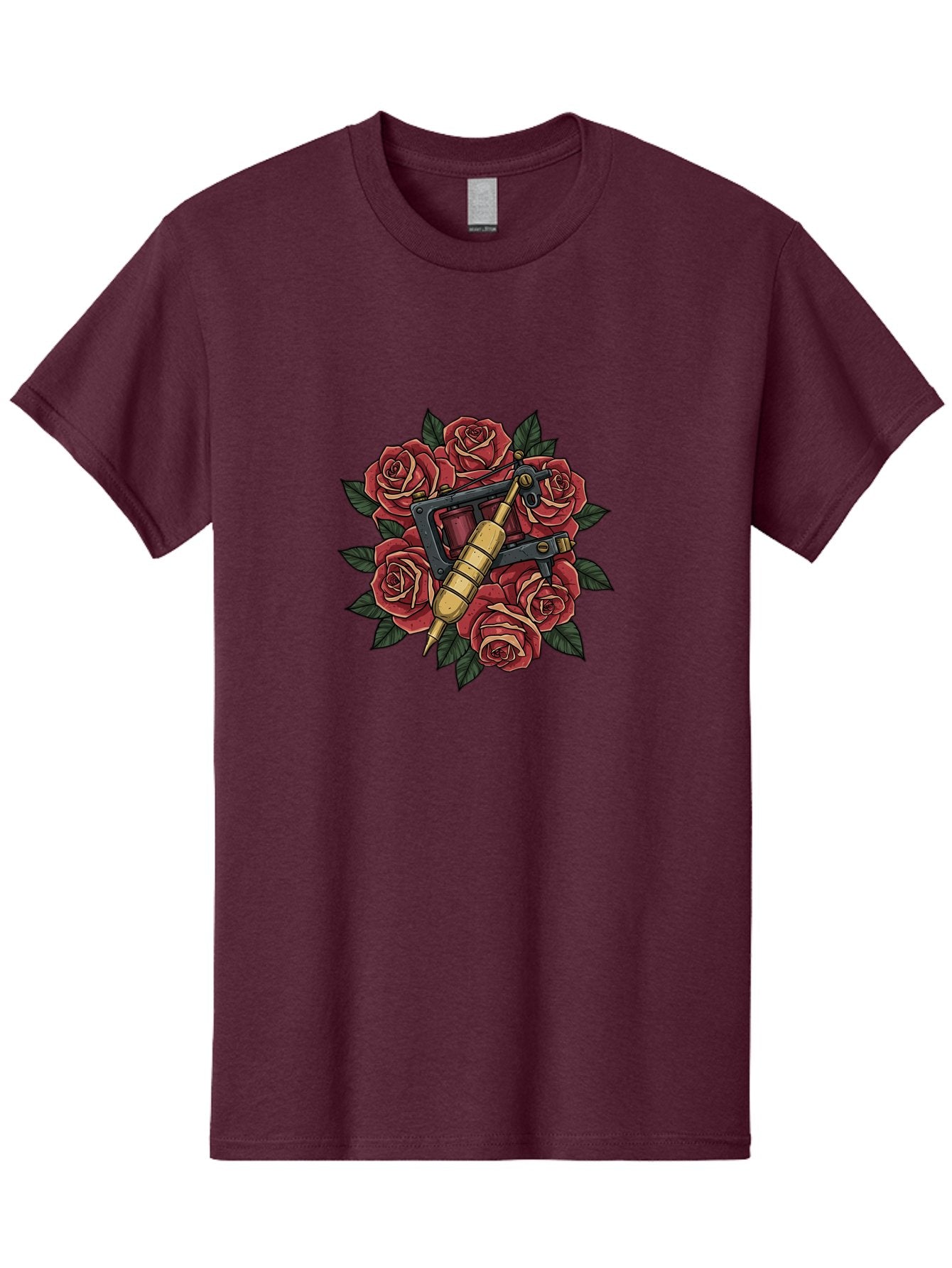 Tattoo-Machine-Roses Men'S Graphic Tee, 100% Cotton, Comfortable Casual Summer Wear, Machine Washable, Tattoo Machine, Red Roses, Floral Design, Traditional Tattoo Art, Vintage Tattoo Style, Tattoo Equipment, Ink Art, Rose Bouquet Bad809 6