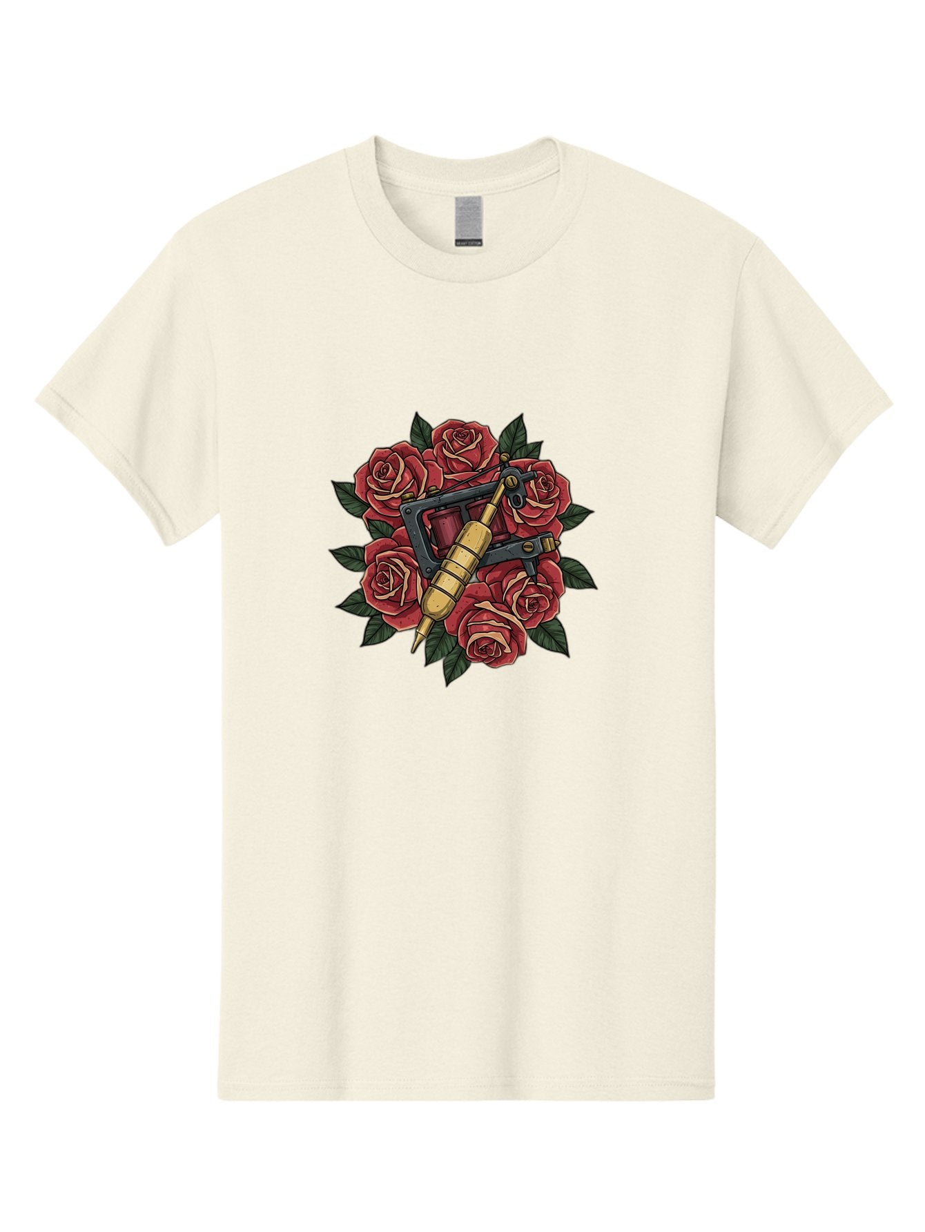 Tattoo-Machine-Roses Men'S Graphic Tee, 100% Cotton, Comfortable Casual Summer Wear, Machine Washable, Tattoo Machine, Red Roses, Floral Design, Traditional Tattoo Art, Vintage Tattoo Style, Tattoo Equipment, Ink Art, Rose Bouquet Bad809 8