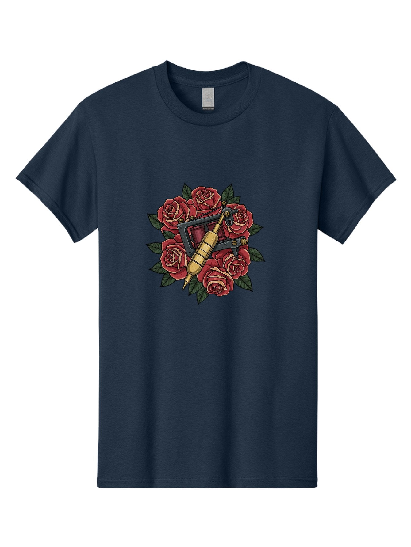 Tattoo-Machine-Roses Men'S Graphic Tee, 100% Cotton, Comfortable Casual Summer Wear, Machine Washable, Tattoo Machine, Red Roses, Floral Design, Traditional Tattoo Art, Vintage Tattoo Style, Tattoo Equipment, Ink Art, Rose Bouquet Bad809 7