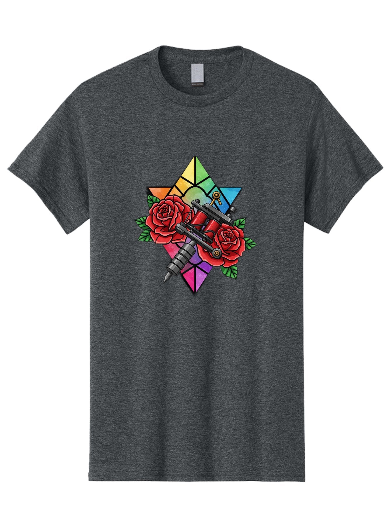 Tattoo-Machines-With-Roses Men'S Graphic Tee, 100% Cotton, Comfortable Casual Summer Wear, Machine Washable, Tattoo Machine, Red Roses, Floral Design, Stained Glass Star, Tattoo Art, Body Art, Tattoo Culture, Vibrant Colors, Tattoo Inspiration Bad813 10