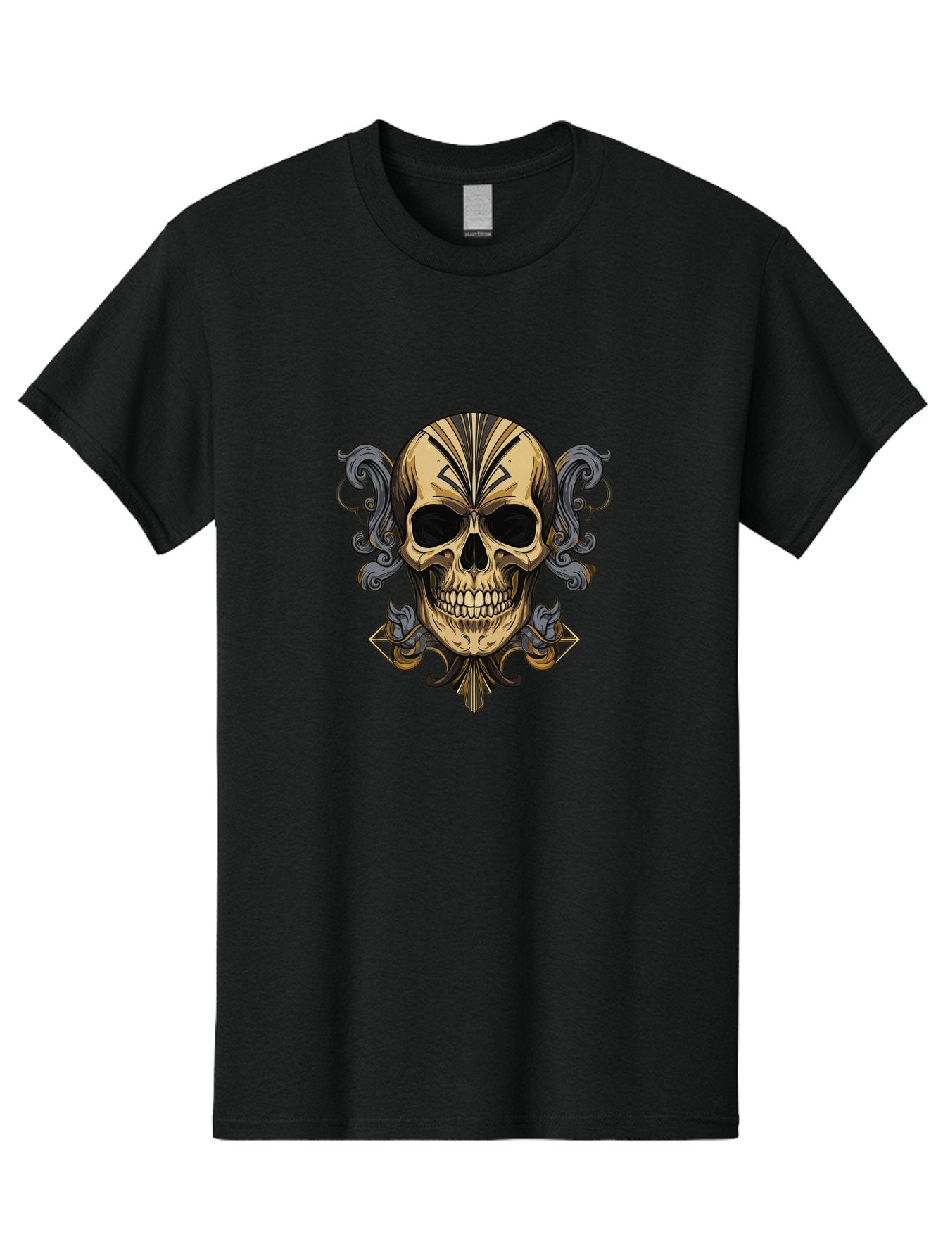 Tattoo-Skull Men'S Graphic Tee, 100% Cotton, Comfortable Casual Summer Wear, Machine Washable, Tribal Skull Art, Gold Skull, Black Tribal Patterns, Ornate Designs, Gothic Elements, Edgy Aesthetic, Skull Illustration, Day Of The Dead, Bad814 7