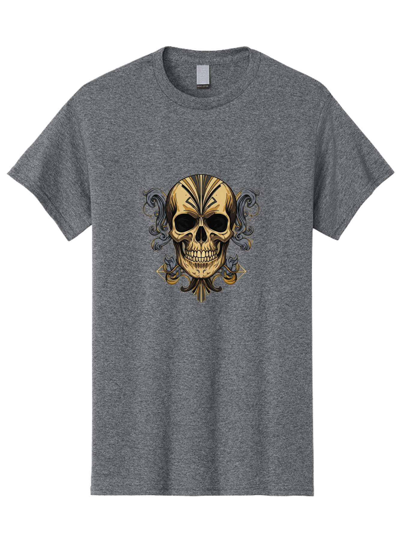 Tattoo-Skull Men'S Graphic Tee, 100% Cotton, Comfortable Casual Summer Wear, Machine Washable, Tribal Skull Art, Gold Skull, Black Tribal Patterns, Ornate Designs, Gothic Elements, Edgy Aesthetic, Skull Illustration, Day Of The Dead, Bad814 12