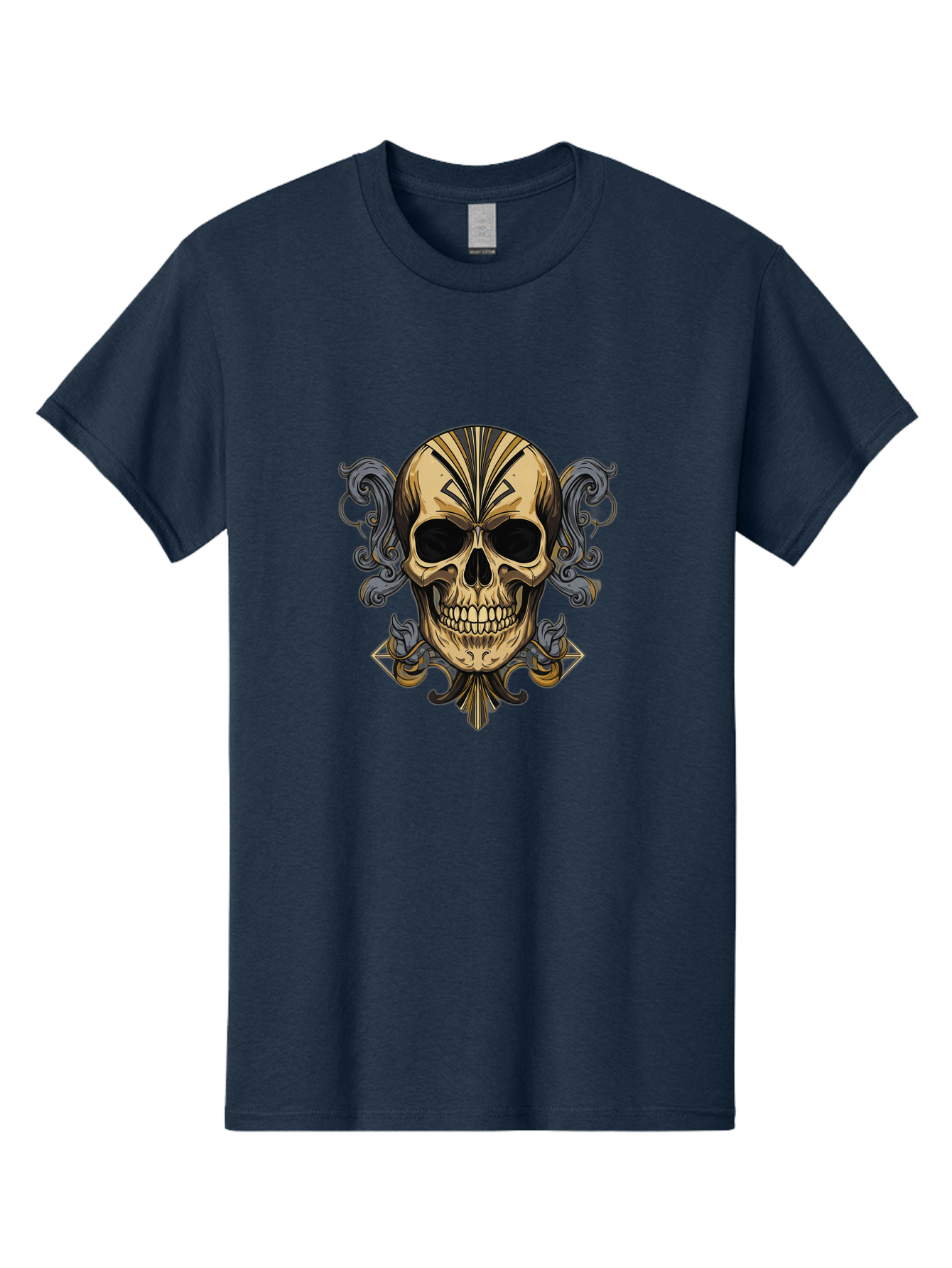 Tattoo-Skull Men'S Graphic Tee, 100% Cotton, Comfortable Casual Summer Wear, Machine Washable, Tribal Skull Art, Gold Skull, Black Tribal Patterns, Ornate Designs, Gothic Elements, Edgy Aesthetic, Skull Illustration, Day Of The Dead, Bad814 6
