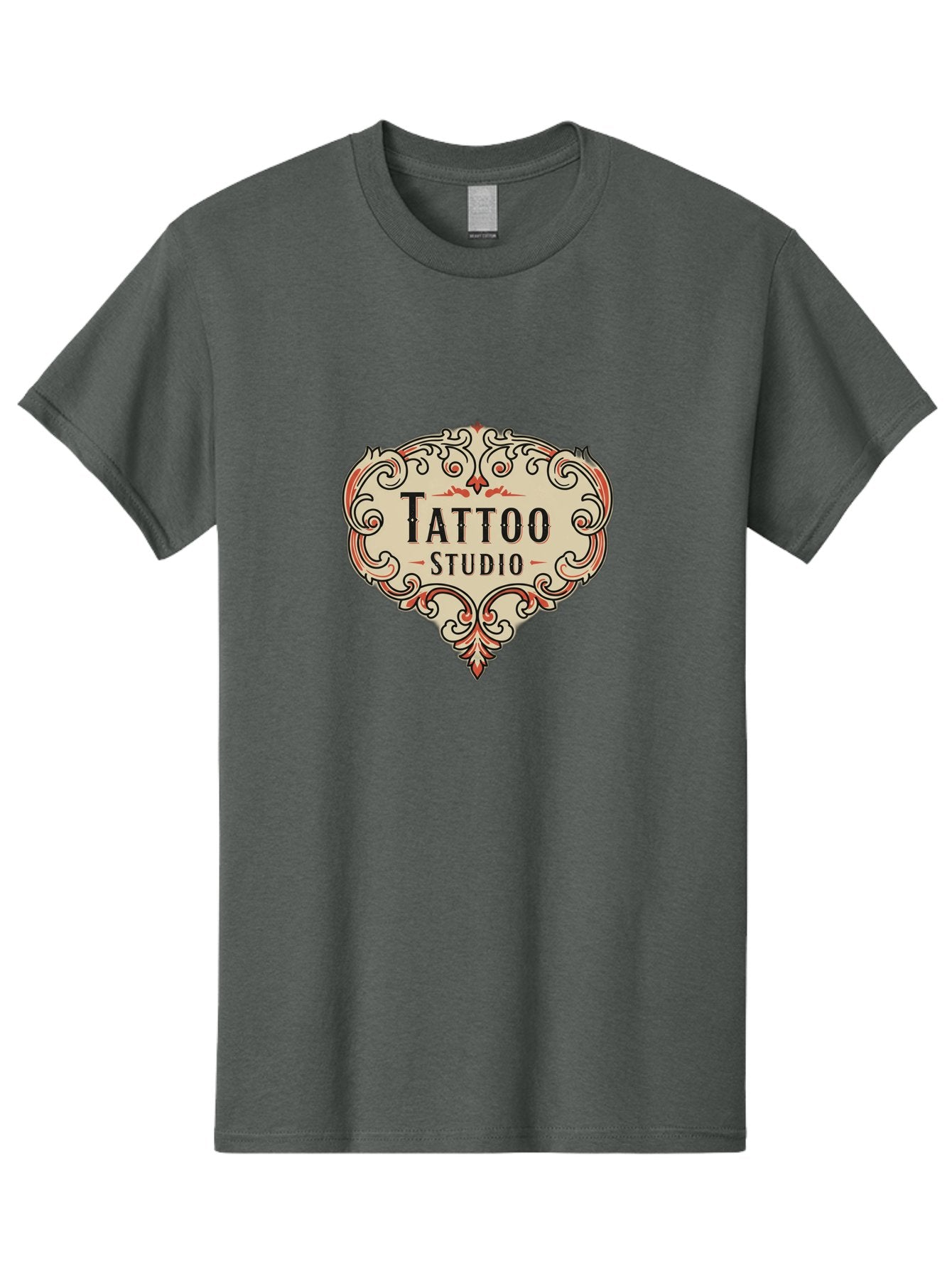 Tattoo-Studio-3 Men'S Graphic Tee, 100% Cotton, Comfortable Casual Summer Wear, Machine Washable, Tattoo Studio, Vintage Logo, Ornate Design, Red And Black Filigree, Body Art, Ink, Tattoo Parlor, Classic Style, Ornamental Art Bad817 12