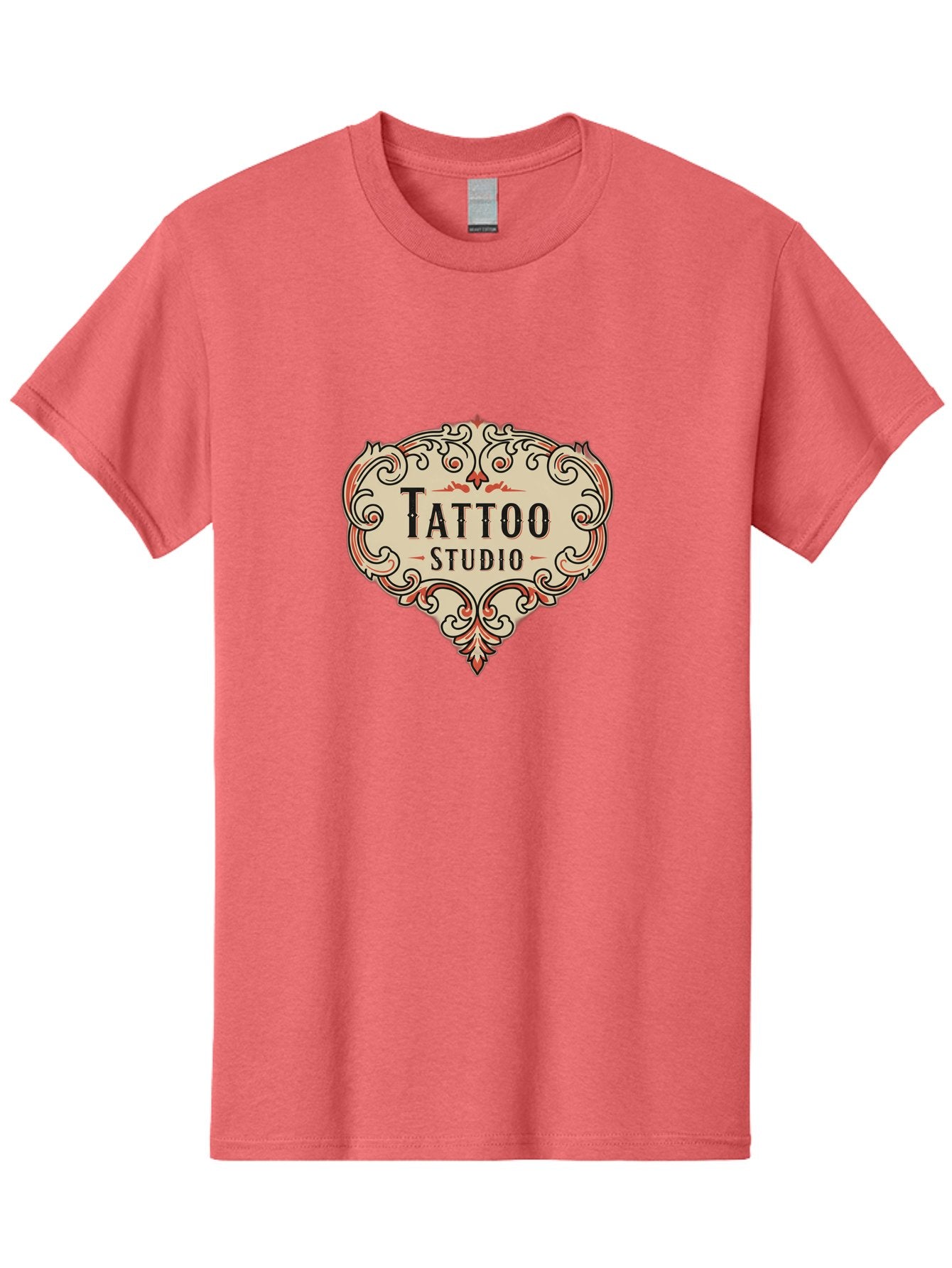 Tattoo-Studio-3 Men'S Graphic Tee, 100% Cotton, Comfortable Casual Summer Wear, Machine Washable, Tattoo Studio, Vintage Logo, Ornate Design, Red And Black Filigree, Body Art, Ink, Tattoo Parlor, Classic Style, Ornamental Art Bad817 11