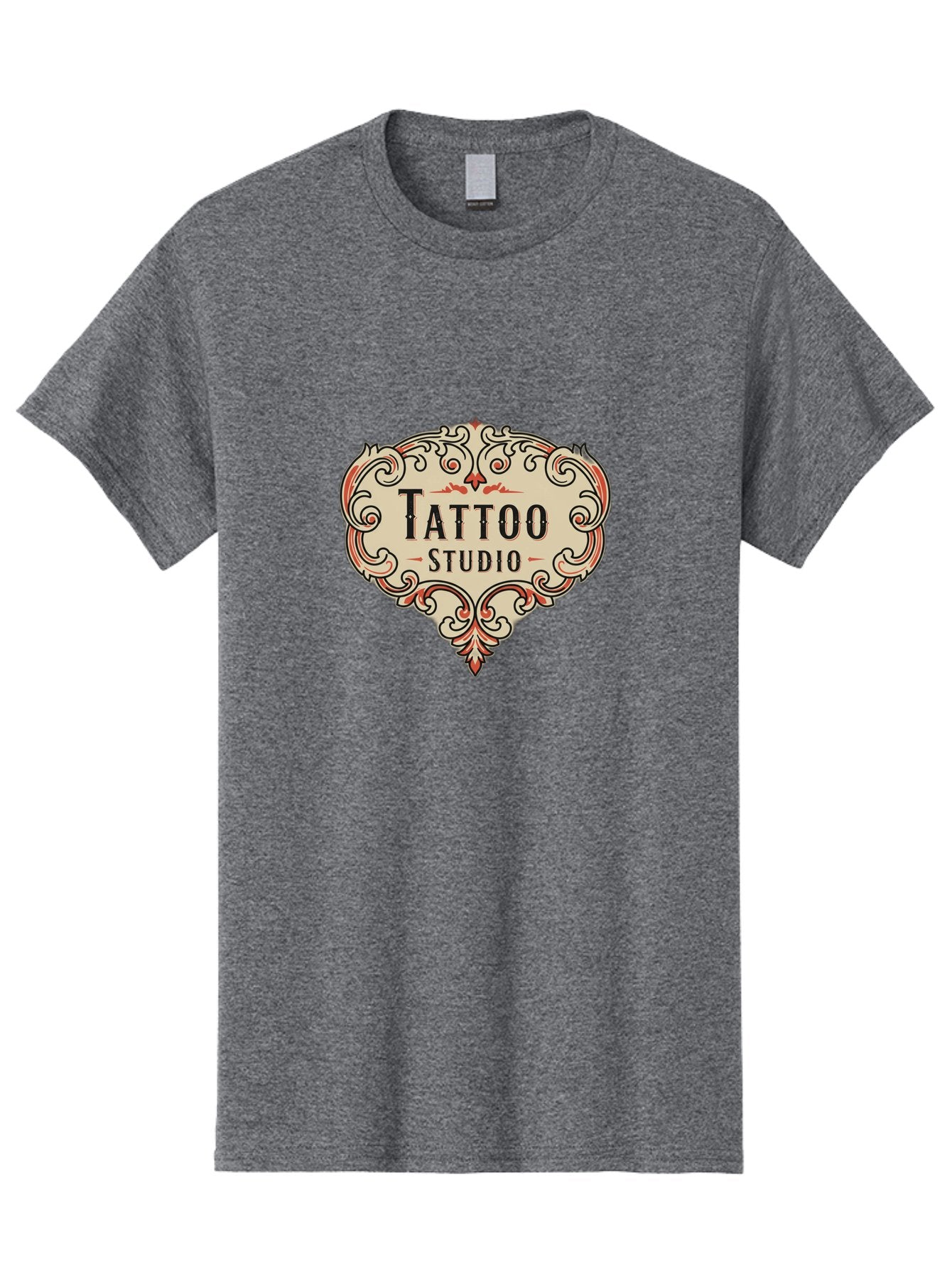 Tattoo-Studio-3 Men'S Graphic Tee, 100% Cotton, Comfortable Casual Summer Wear, Machine Washable, Tattoo Studio, Vintage Logo, Ornate Design, Red And Black Filigree, Body Art, Ink, Tattoo Parlor, Classic Style, Ornamental Art Bad817 8