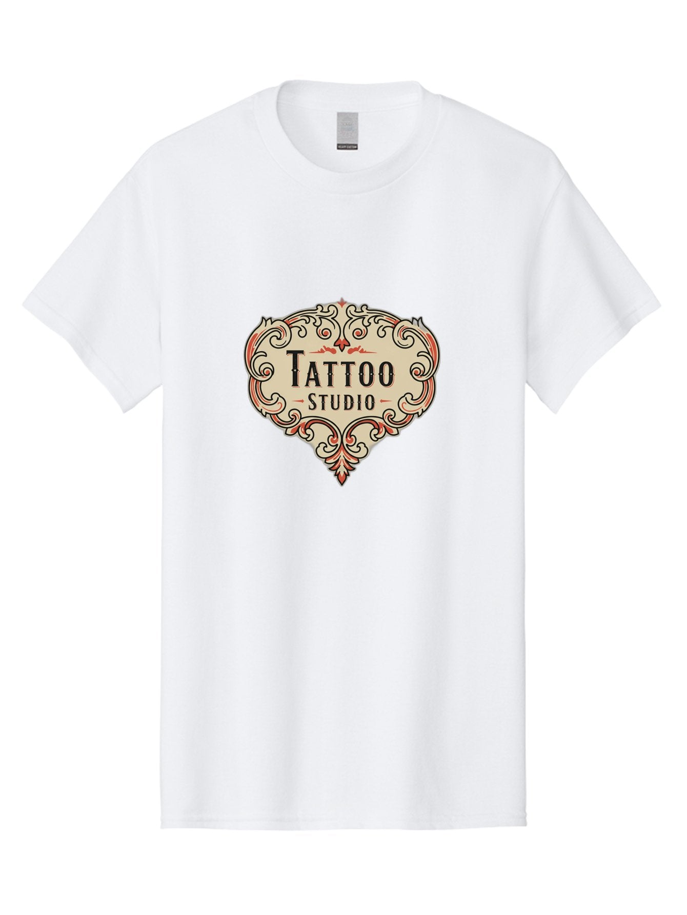 Tattoo-Studio-3 Men'S Graphic Tee, 100% Cotton, Comfortable Casual Summer Wear, Machine Washable, Tattoo Studio, Vintage Logo, Ornate Design, Red And Black Filigree, Body Art, Ink, Tattoo Parlor, Classic Style, Ornamental Art Bad817 9