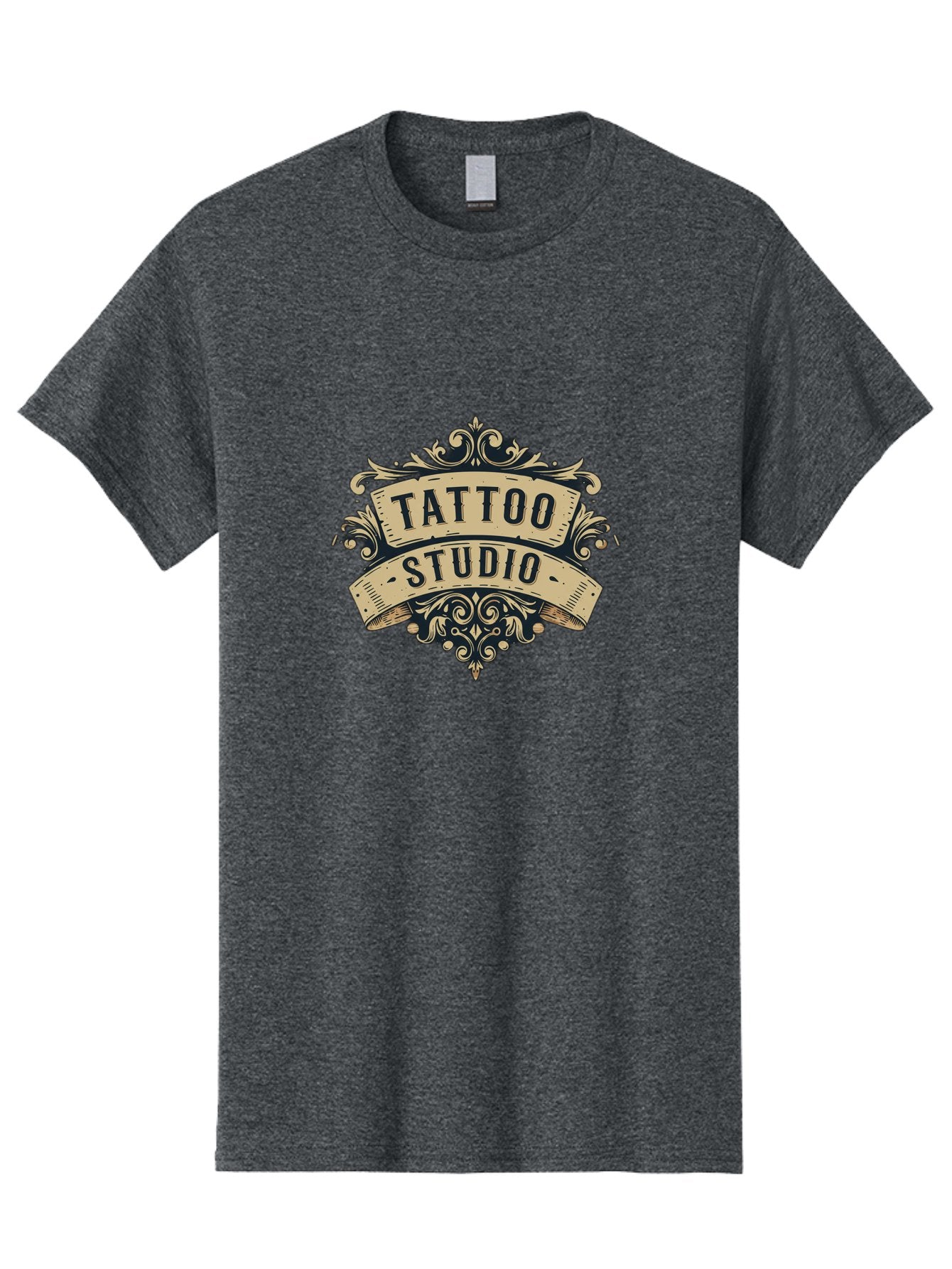 Tattoo-Studio-6 Men'S Graphic Tee, 100% Cotton, Comfortable Casual Summer Wear, Machine Washable, Tattoo Studio Logo, Vintage Design, Ornate Elements, Banner Style, Tattoo Art, Body Art, Tattoo Parlor, Decorative Flourish, Unique Typography, Bad820 10