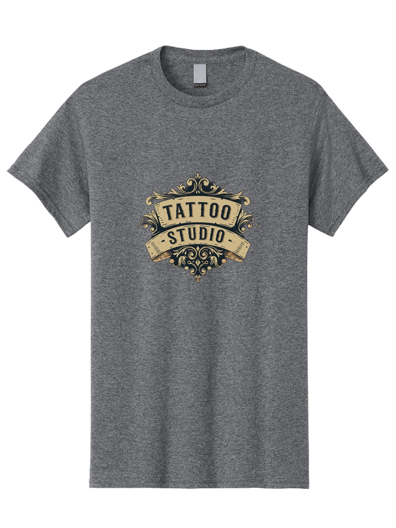Tattoo-Studio-6 Men'S Graphic Tee, 100% Cotton, Comfortable Casual Summer Wear, Machine Washable, Tattoo Studio Logo, Vintage Design, Ornate Elements, Banner Style, Tattoo Art, Body Art, Tattoo Parlor, Decorative Flourish, Unique Typography, Bad820 3