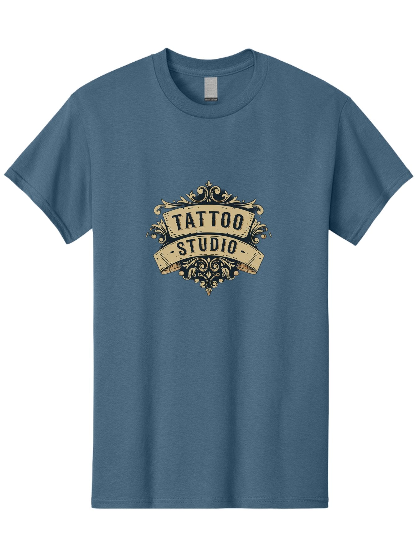 Tattoo-Studio-6 Men'S Graphic Tee, 100% Cotton, Comfortable Casual Summer Wear, Machine Washable, Tattoo Studio Logo, Vintage Design, Ornate Elements, Banner Style, Tattoo Art, Body Art, Tattoo Parlor, Decorative Flourish, Unique Typography, Bad820 7