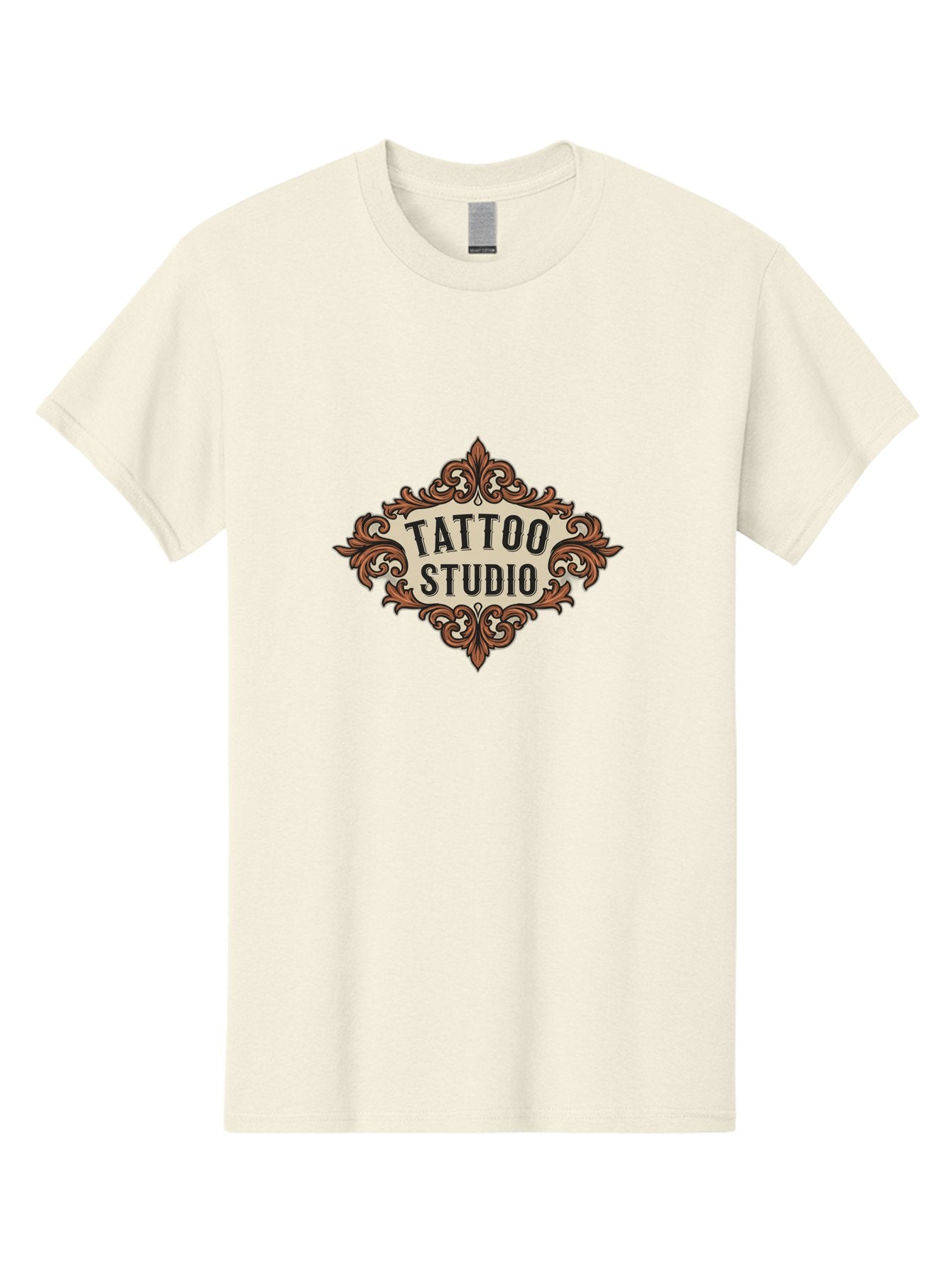 Tattoo-Studio Men'S Graphic Tee, 100% Cotton, Comfortable Casual Summer Wear, Machine Washable, Tattoo Studio, Vintage Design, Ornate Decor, Floral Patterns, Black Lettering, Traditional Tattoo Art, Classic Style Bad822 11