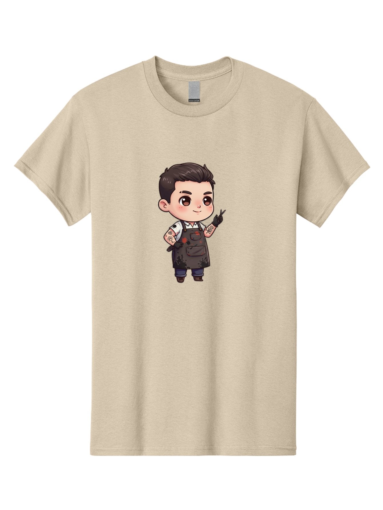 Tattooed-Barber-Boy Men'S Graphic Tee, 100% Cotton, Comfortable Casual Summer Wear, Machine Washable, Barber Character, Tattooed Arms, Cool Barber, Haircut Illustration, Stylish Hairdresser, Cartoon Barber, Trendy Tattoo Art, Grooming Expert Bad823 8