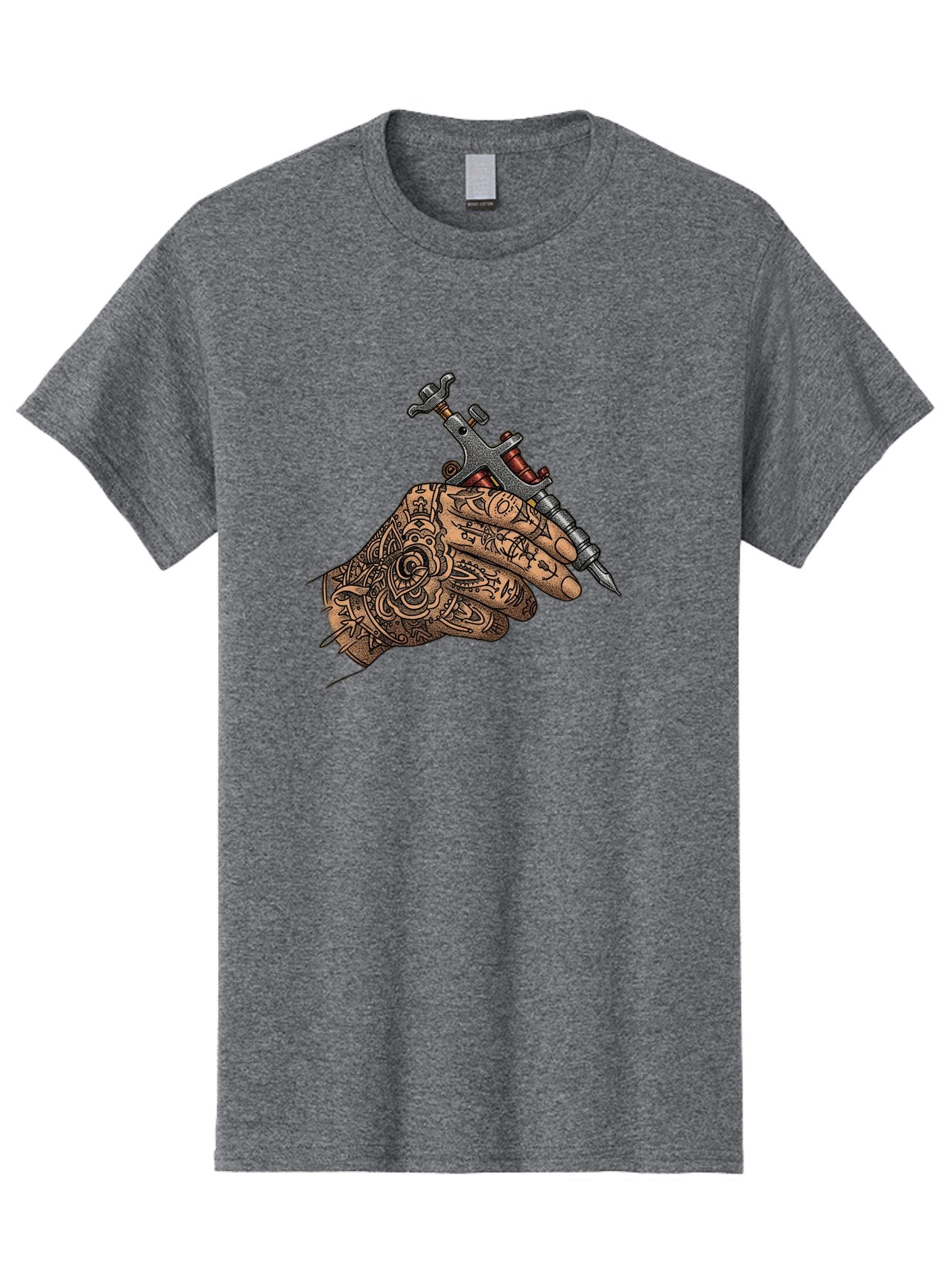 Tattooed-Hand-Holding-Tattoo-Machine-1 Men'S Graphic Tee, 100% Cotton, Comfortable Casual Summer Wear, Machine Washable, Tattoo Machine, Tattooed Hand, Intricate Designs, Body Art, Tattoo Culture, Artistry, Creativity, Self-Expression, Bad825 10