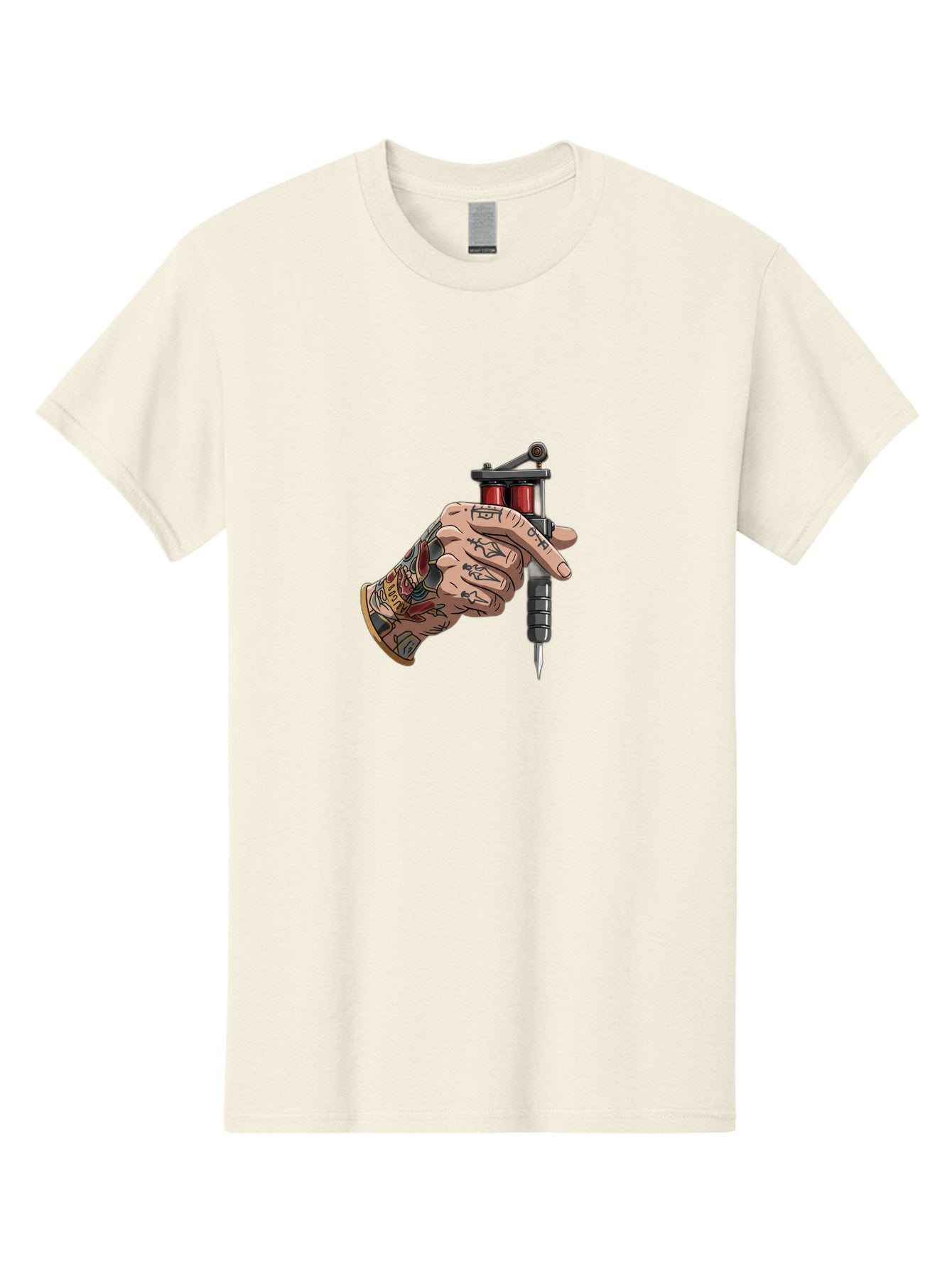 Tattooed-Hand-Holding-Tattoo-Machine Men'S Graphic Tee, 100% Cotton, Comfortable Casual Summer Wear, Machine Washable, Tattooed Hand, Cartoon Illustration, Tattoo Machine, Ink Art, Body Art, Tattoo Culture, Body Modification Bad826 7