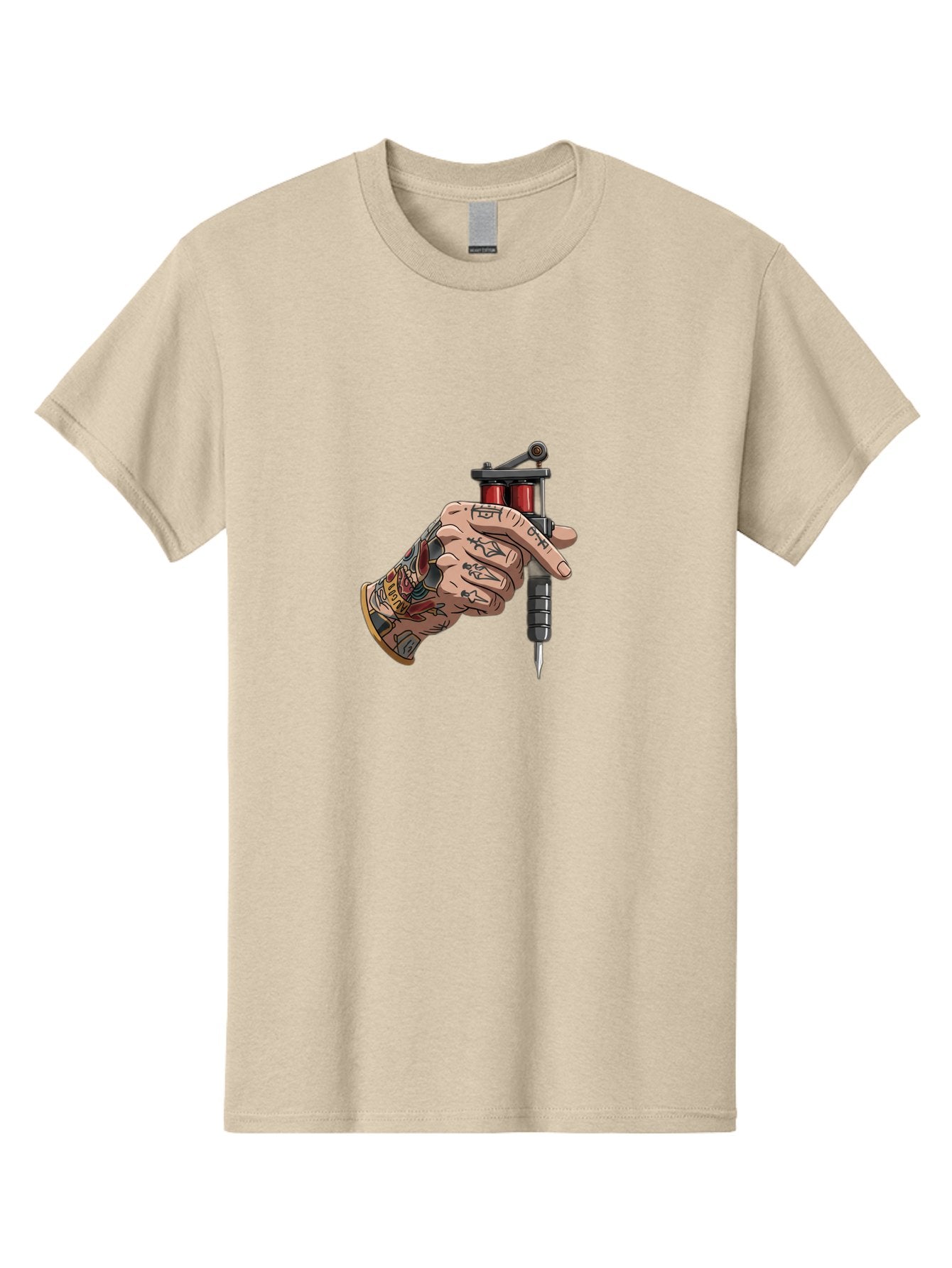 Tattooed-Hand-Holding-Tattoo-Machine Men'S Graphic Tee, 100% Cotton, Comfortable Casual Summer Wear, Machine Washable, Tattooed Hand, Cartoon Illustration, Tattoo Machine, Ink Art, Body Art, Tattoo Culture, Body Modification Bad826 12