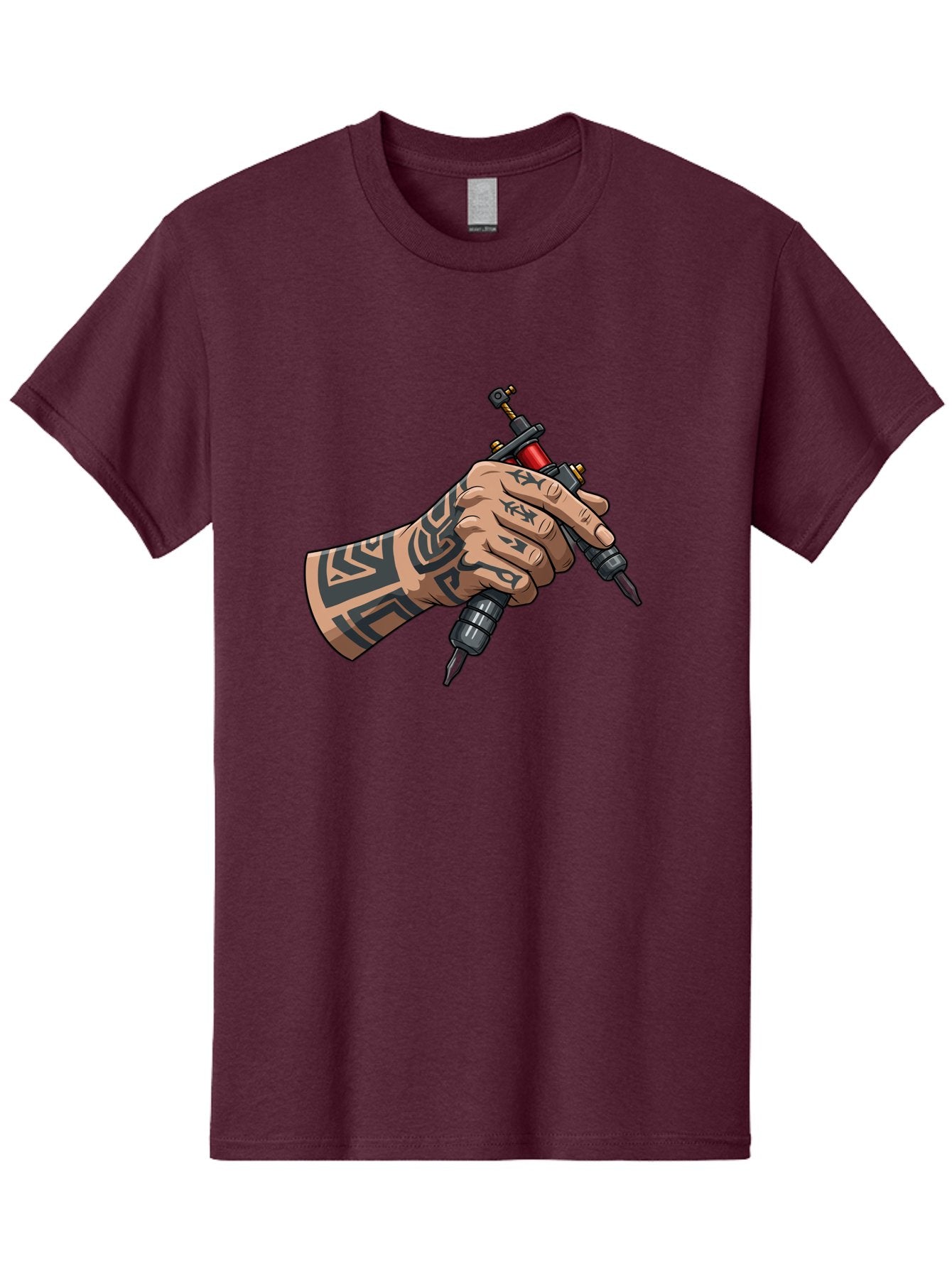 Tattooed-Hand-Holding-Tattoo-Machines Men'S Graphic Tee, 100% Cotton, Comfortable Casual Summer Wear, Machine Washable, Tattooed Hand, Tattoo Machines, Body Art, Ink, Tattoo Artist, Tribal Patterns, Black Ink, Graphic Illustration, Bad827 12