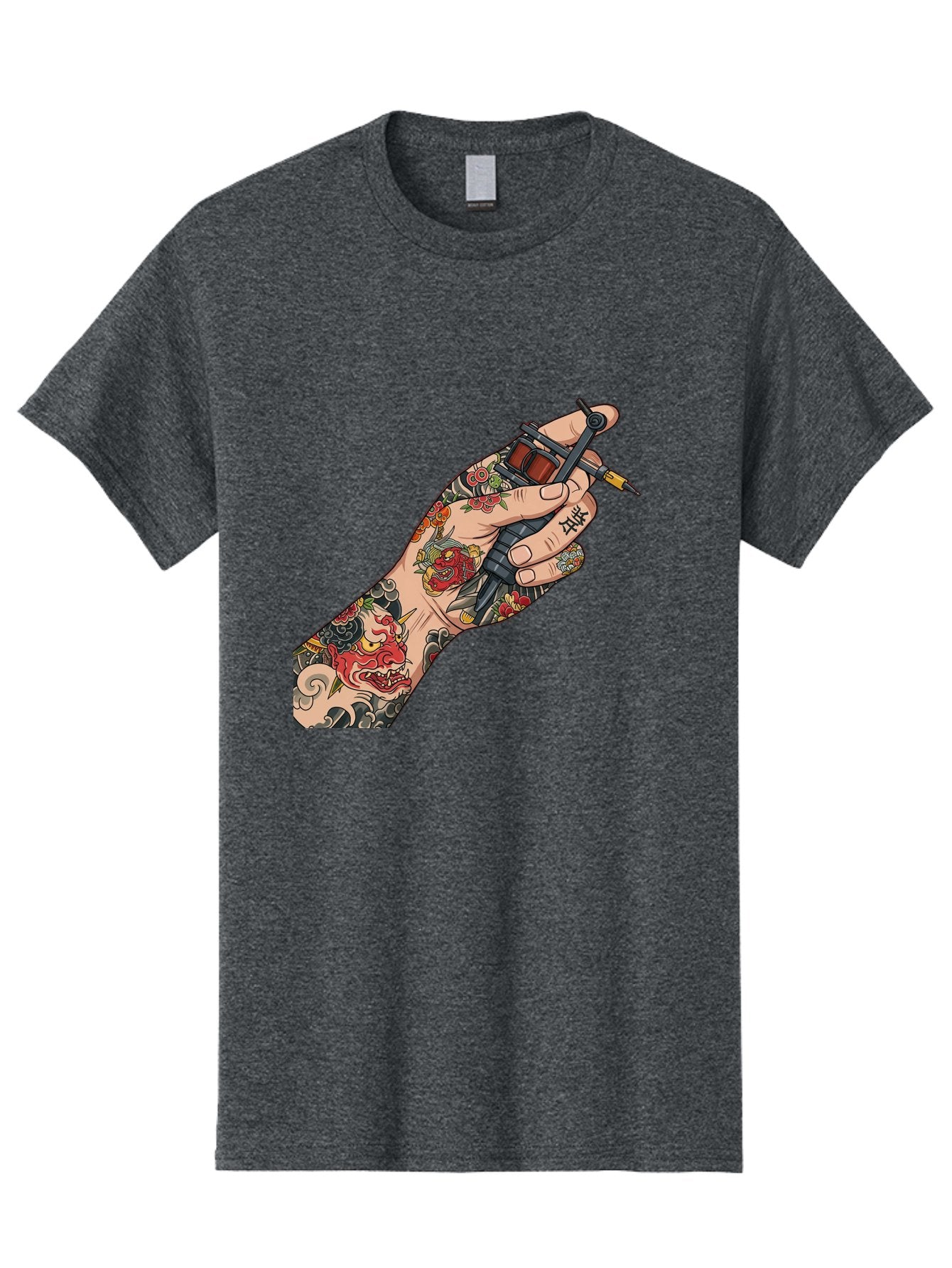 Tattooed-Hand Men'S Graphic Tee, 100% Cotton, Comfortable Casual Summer Wear, Machine Washable, Tattooed Hand, Tattoo Machine, Body Art, Ink, Tattoo Artist, Artful Expression, Vibrant Tattoos, Dragon Design, Traditional Japanese Tattoo, Bad828 5