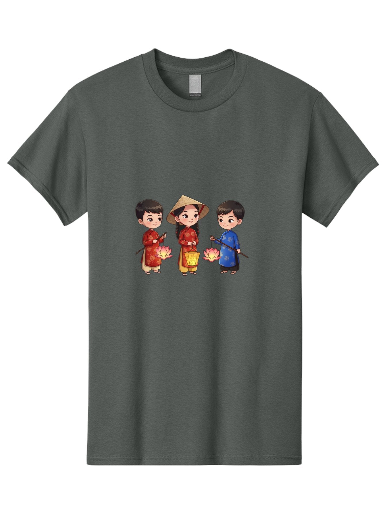 Three-Children-In-Traditional-Clothing Men'S Graphic Tee, 100% Cotton, Comfortable Casual Summer Wear, Machine Washable, Children In Traditional Vietnamese Clothing, Lotus Flowers, Conical Hat, Cultural Heritage, Traditional Attire, Bad836 10
