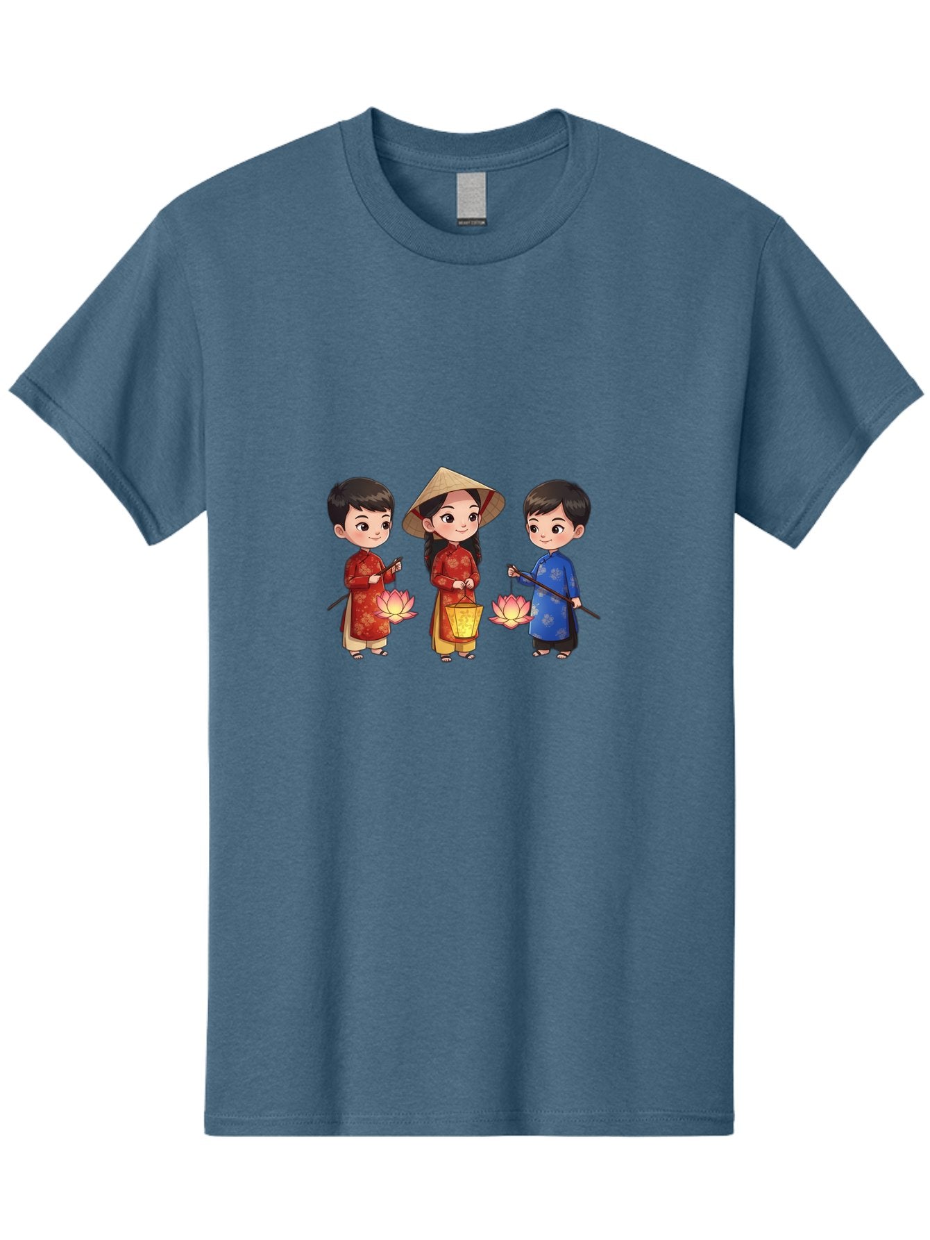 Three-Children-In-Traditional-Clothing Men'S Graphic Tee, 100% Cotton, Comfortable Casual Summer Wear, Machine Washable, Children In Traditional Vietnamese Clothing, Lotus Flowers, Conical Hat, Cultural Heritage, Traditional Attire, Bad836 12