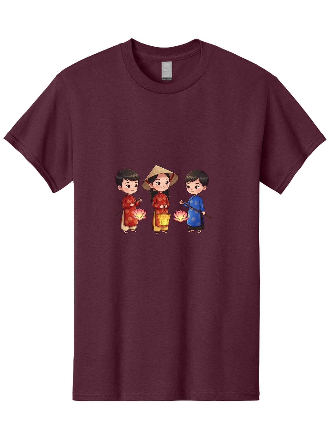 Three-Children-In-Traditional-Clothing Men'S Graphic Tee, 100% Cotton, Comfortable Casual Summer Wear, Machine Washable, Children In Traditional Vietnamese Clothing, Lotus Flowers, Conical Hat, Cultural Heritage, Traditional Attire, Bad836 8