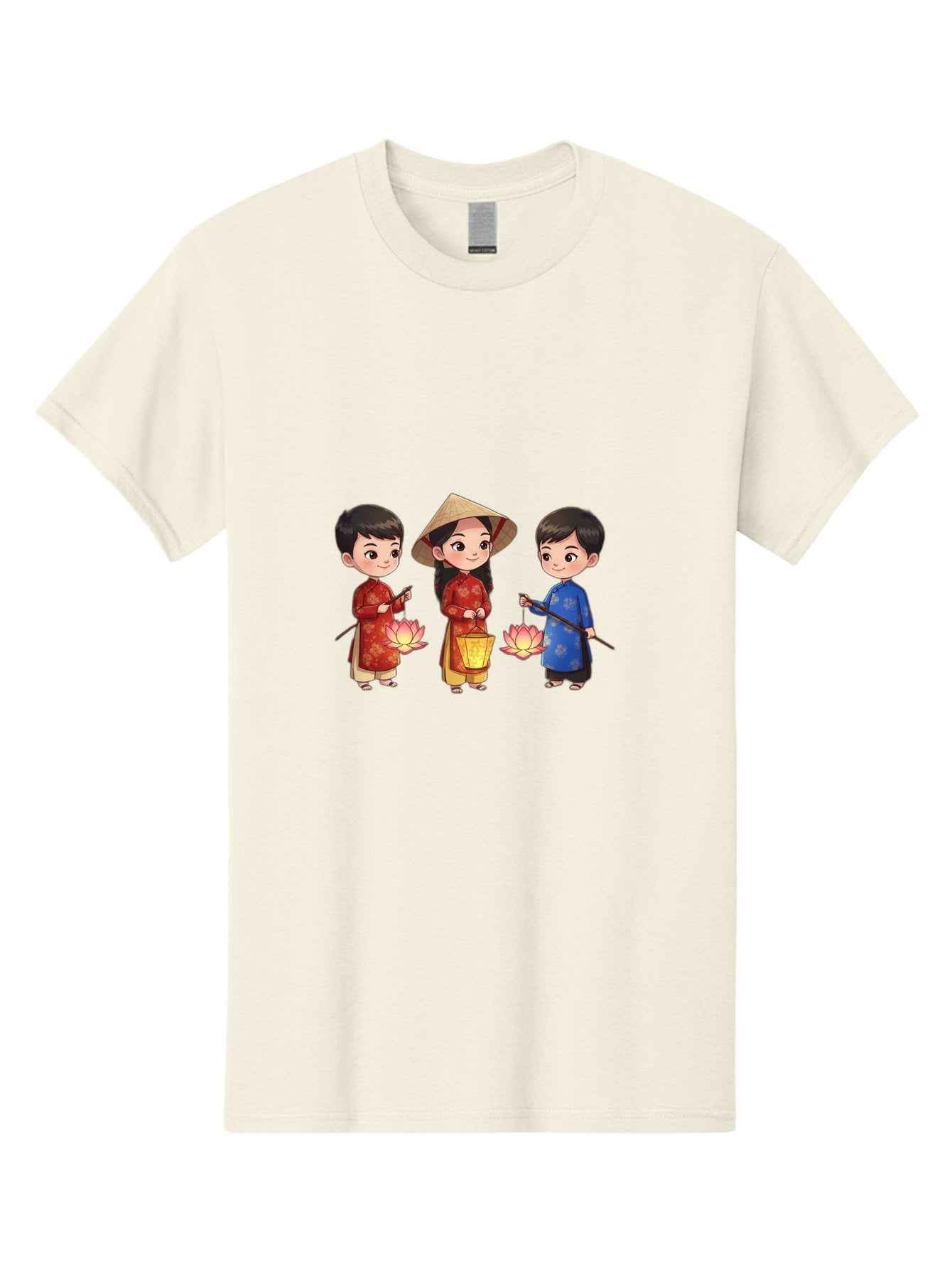 Three-Children-In-Traditional-Clothing Men'S Graphic Tee, 100% Cotton, Comfortable Casual Summer Wear, Machine Washable, Children In Traditional Vietnamese Clothing, Lotus Flowers, Conical Hat, Cultural Heritage, Traditional Attire, Bad836 7