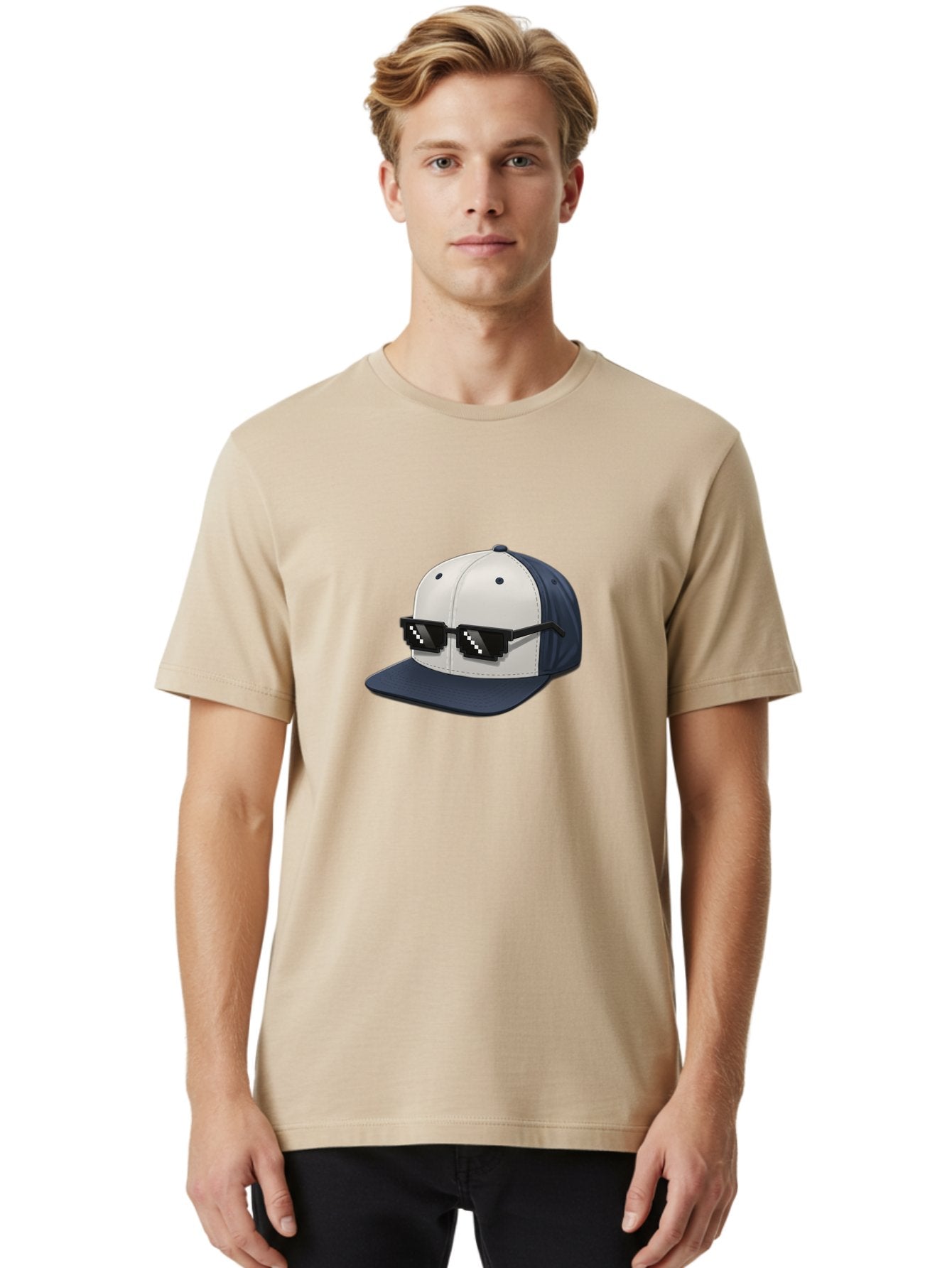 Thug-Life-Cap Men'S Graphic Tee, 100% Cotton, Comfortable Casual Summer Wear, Machine Washable, Baseball Cap, Thug Life, Pixelated Sunglasses, Trendy Fashion, Streetwear Style, Cool Accessories, Urban Clothing, Casual Wear, Modern Design, Bad839 20