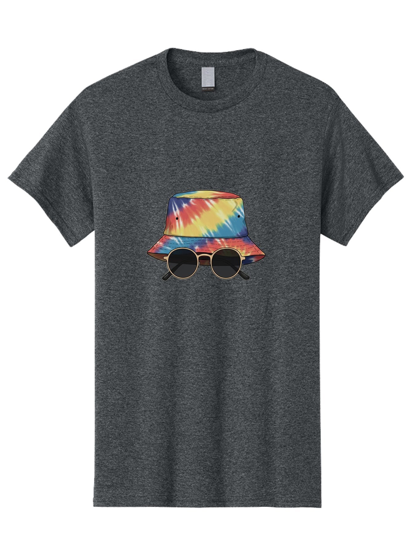 Tie-Dye-Bucket-Hat-And-Sunglasses Men'S Graphic Tee, 100% Cotton, Comfortable Casual Summer Wear, Machine Washable, Tie Dye Bucket Hat, Sunglasses, Round Shades, Colorful Accessories, Fashion Statement, Hippie Chic, Trendy Wear, Hipster Style, Bad840 15
