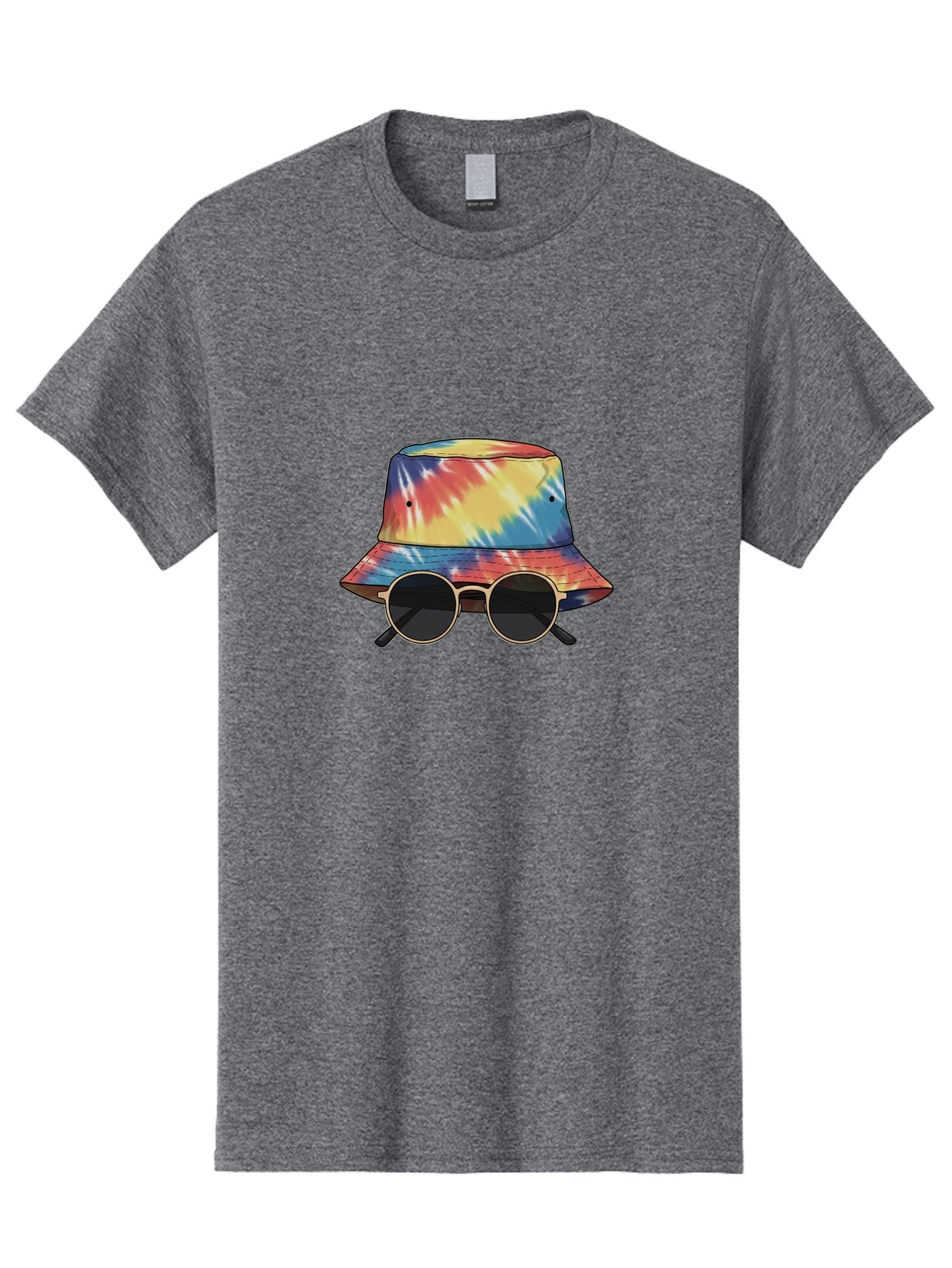 Tie-Dye-Bucket-Hat-And-Sunglasses Men'S Graphic Tee, 100% Cotton, Comfortable Casual Summer Wear, Machine Washable, Tie Dye Bucket Hat, Sunglasses, Round Shades, Colorful Accessories, Fashion Statement, Hippie Chic, Trendy Wear, Hipster Style, Bad840 14