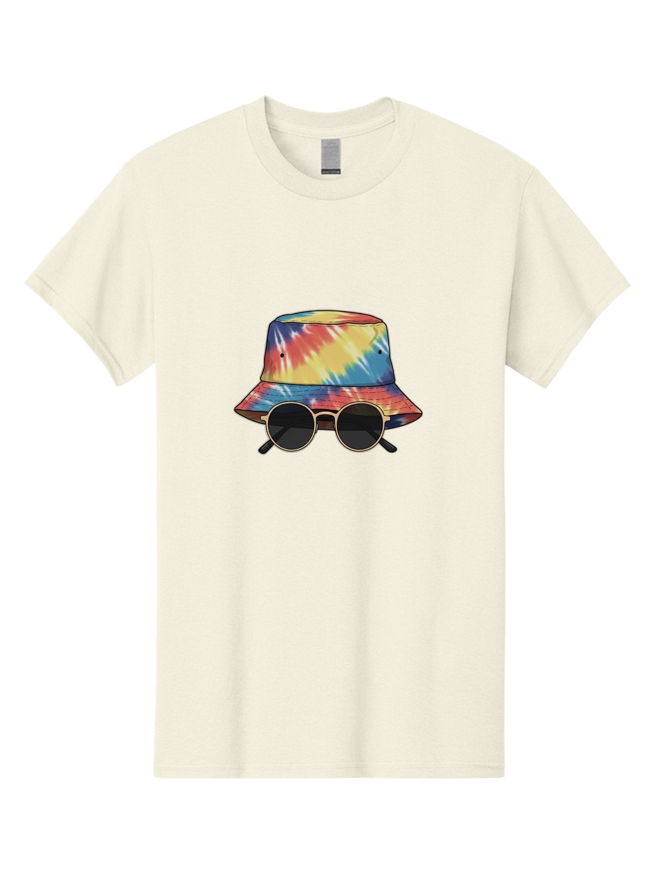 Tie-Dye-Bucket-Hat-And-Sunglasses Men'S Graphic Tee, 100% Cotton, Comfortable Casual Summer Wear, Machine Washable, Tie Dye Bucket Hat, Sunglasses, Round Shades, Colorful Accessories, Fashion Statement, Hippie Chic, Trendy Wear, Hipster Style, Bad840 7