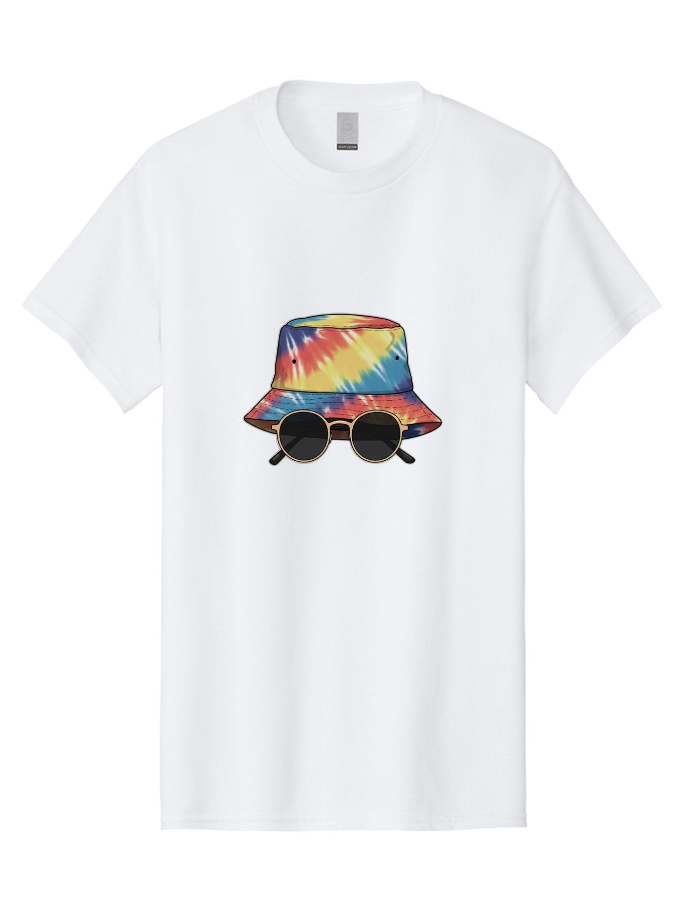 Tie-Dye-Bucket-Hat-And-Sunglasses Men'S Graphic Tee, 100% Cotton, Comfortable Casual Summer Wear, Machine Washable, Tie Dye Bucket Hat, Sunglasses, Round Shades, Colorful Accessories, Fashion Statement, Hippie Chic, Trendy Wear, Hipster Style, Bad840 3