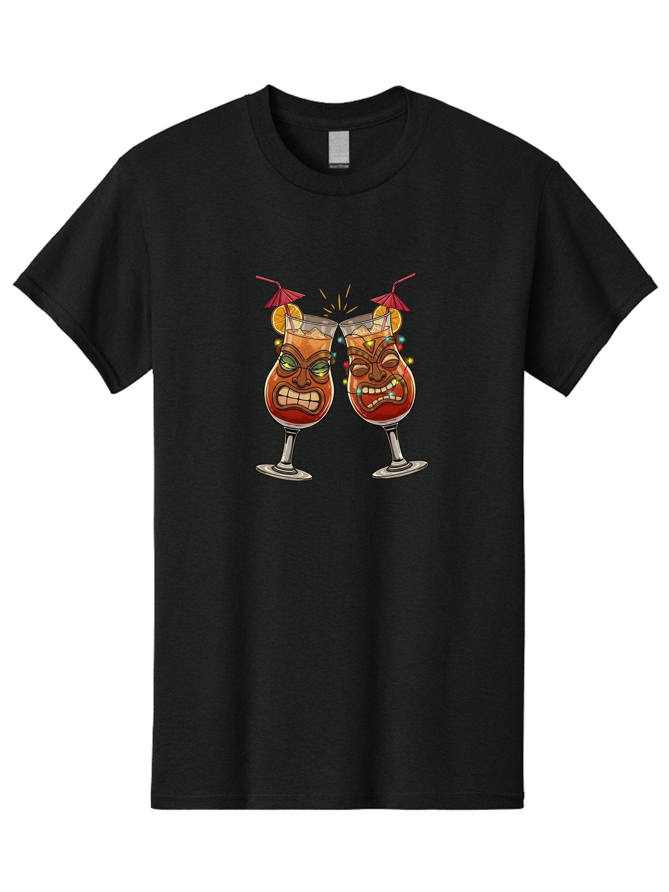 Tiki-Glasses Men'S Graphic Tee, 100% Cotton, Comfortable Casual Summer Wear, Machine Washable, Tiki Cocktails, Tropical Drinks, Cartoon Glasses, Festive Toast, Party Atmosphere, Refreshing Beverages, Summer Vibes, Cocktail Culture Bad843 6